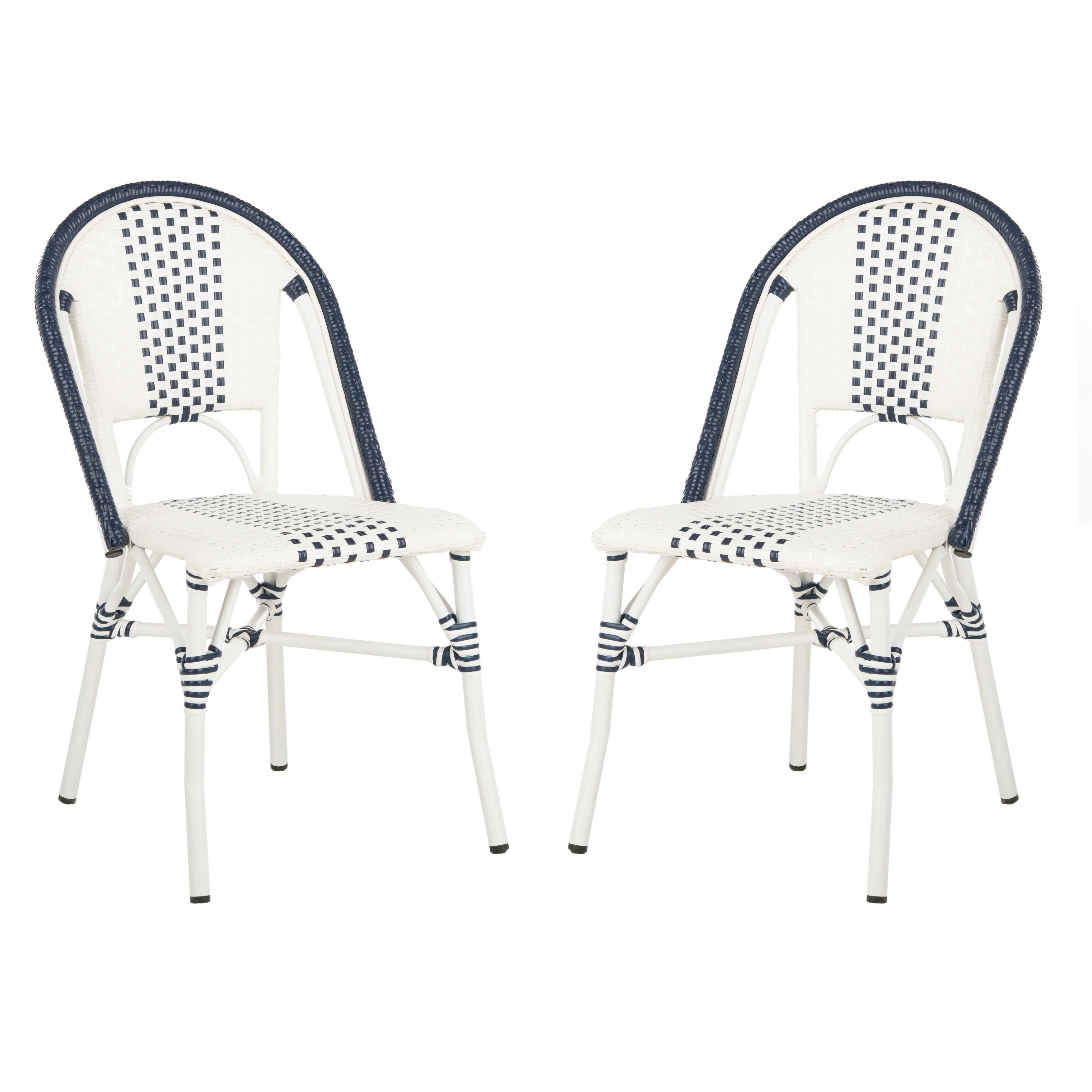 SAFAVIEH Outdoor Kiarra Chair - Navy / White (Set of 2) - 18Wx22Dx35H