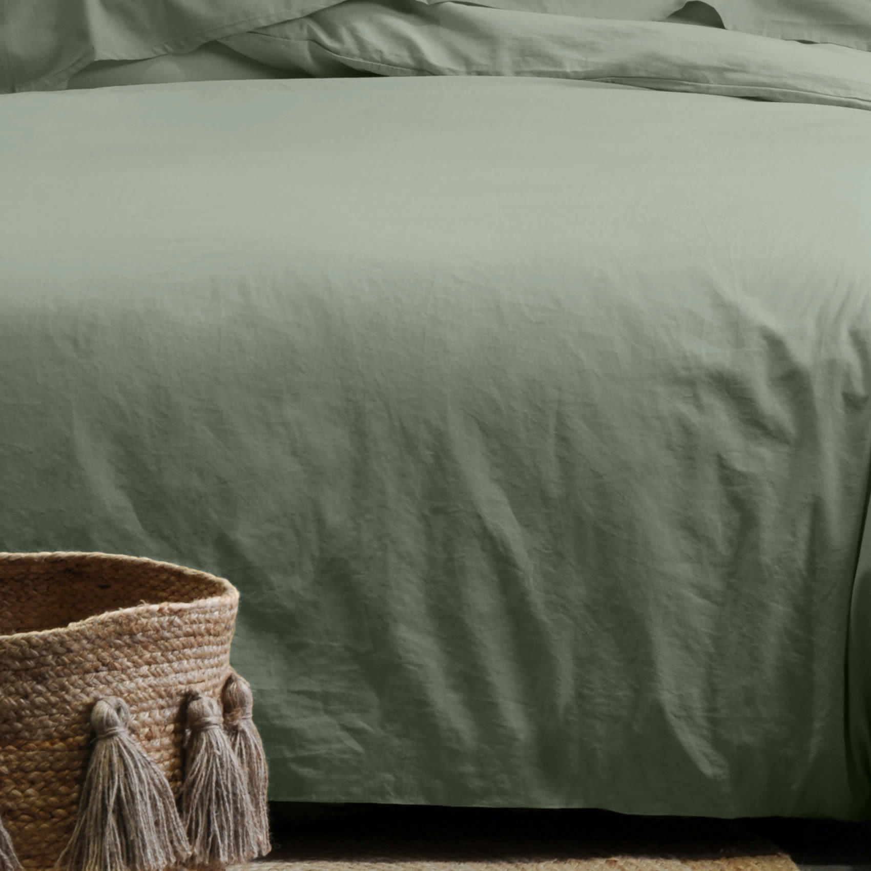 - Taie d'oreiller unie en coton bio vert olive 65x65 cm