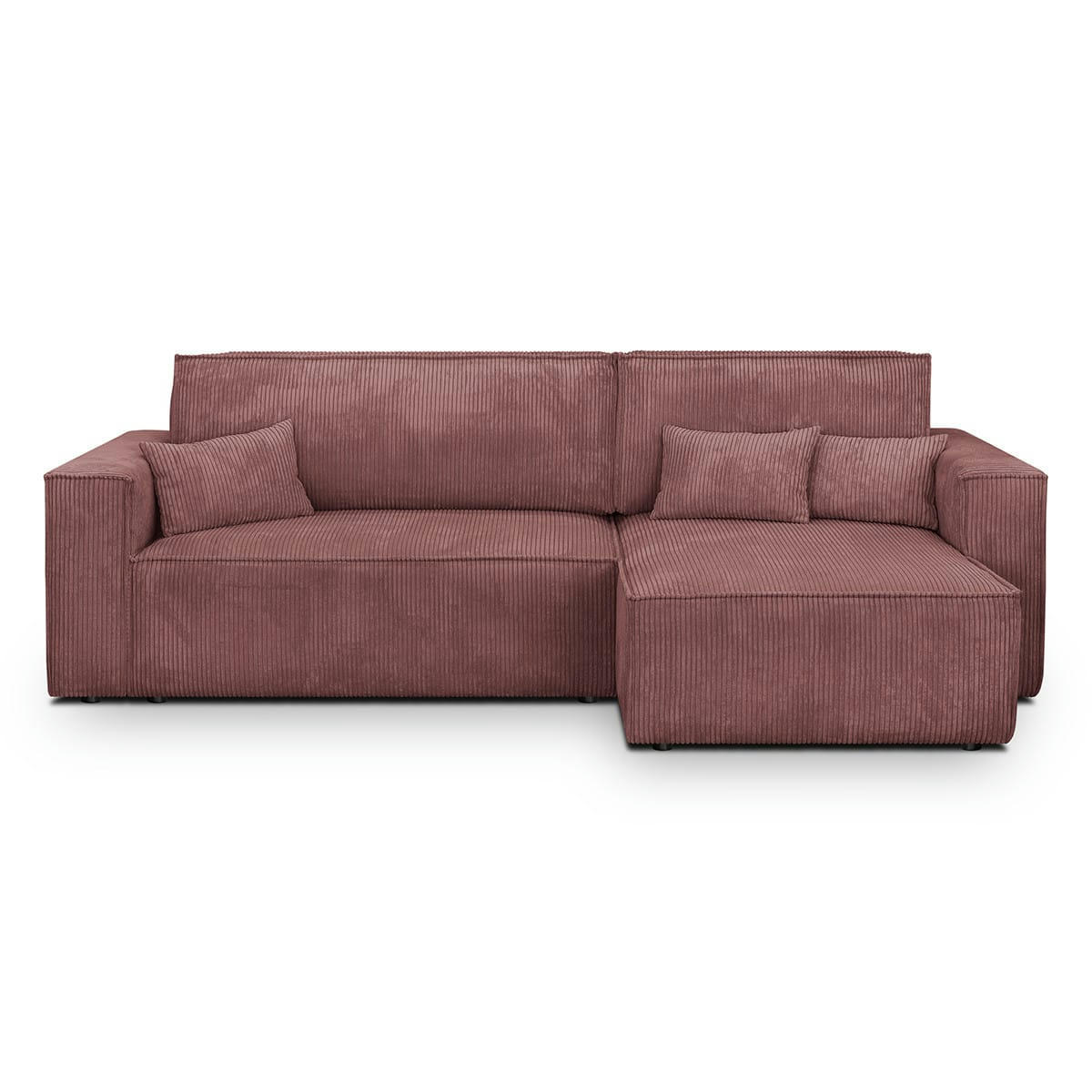 LIVIA NEW - Canapé d'angle convertible 4 places en velours côtelé vieux rose