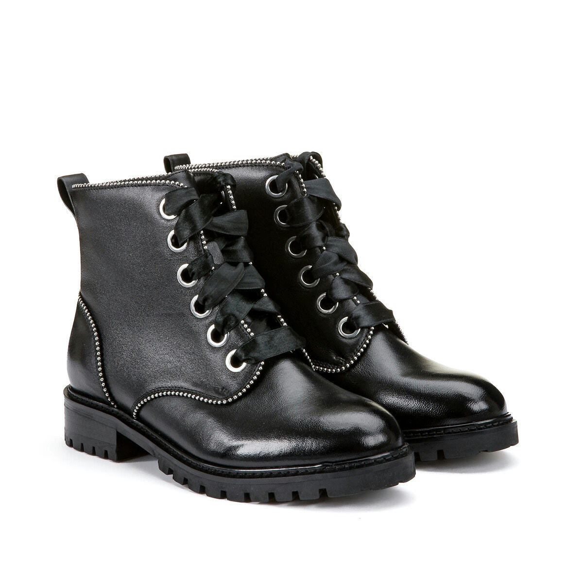 Boots en cuir talon plat pied large 38-45
