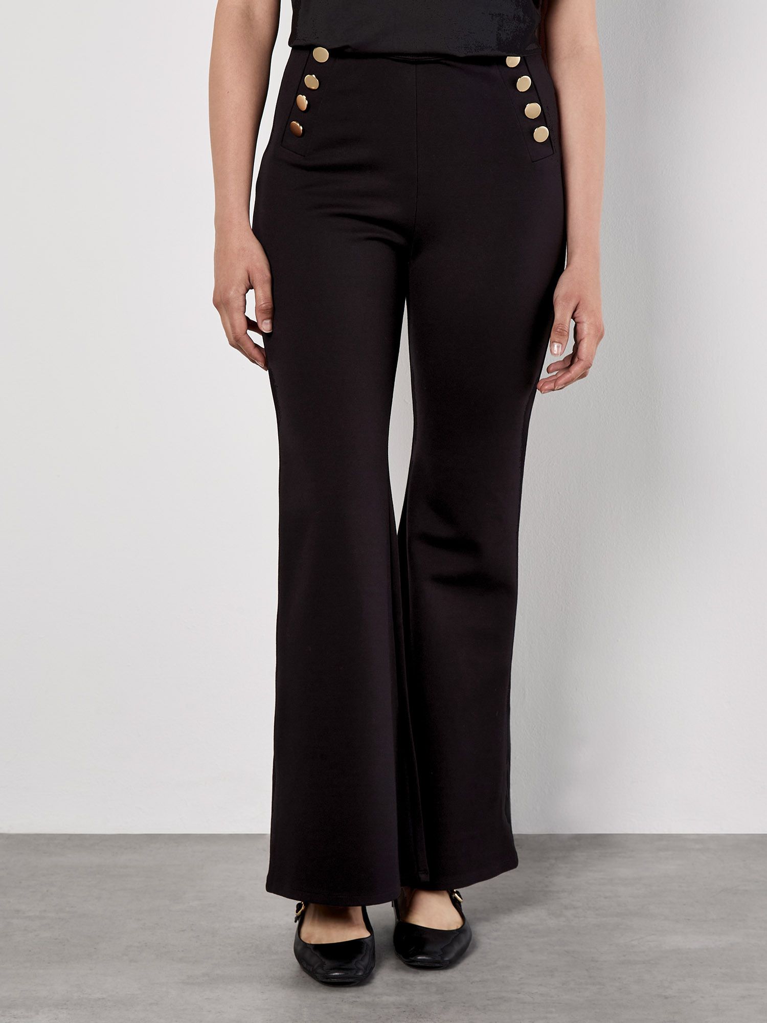 Apricot Button Detail Stretch Flare Trousers