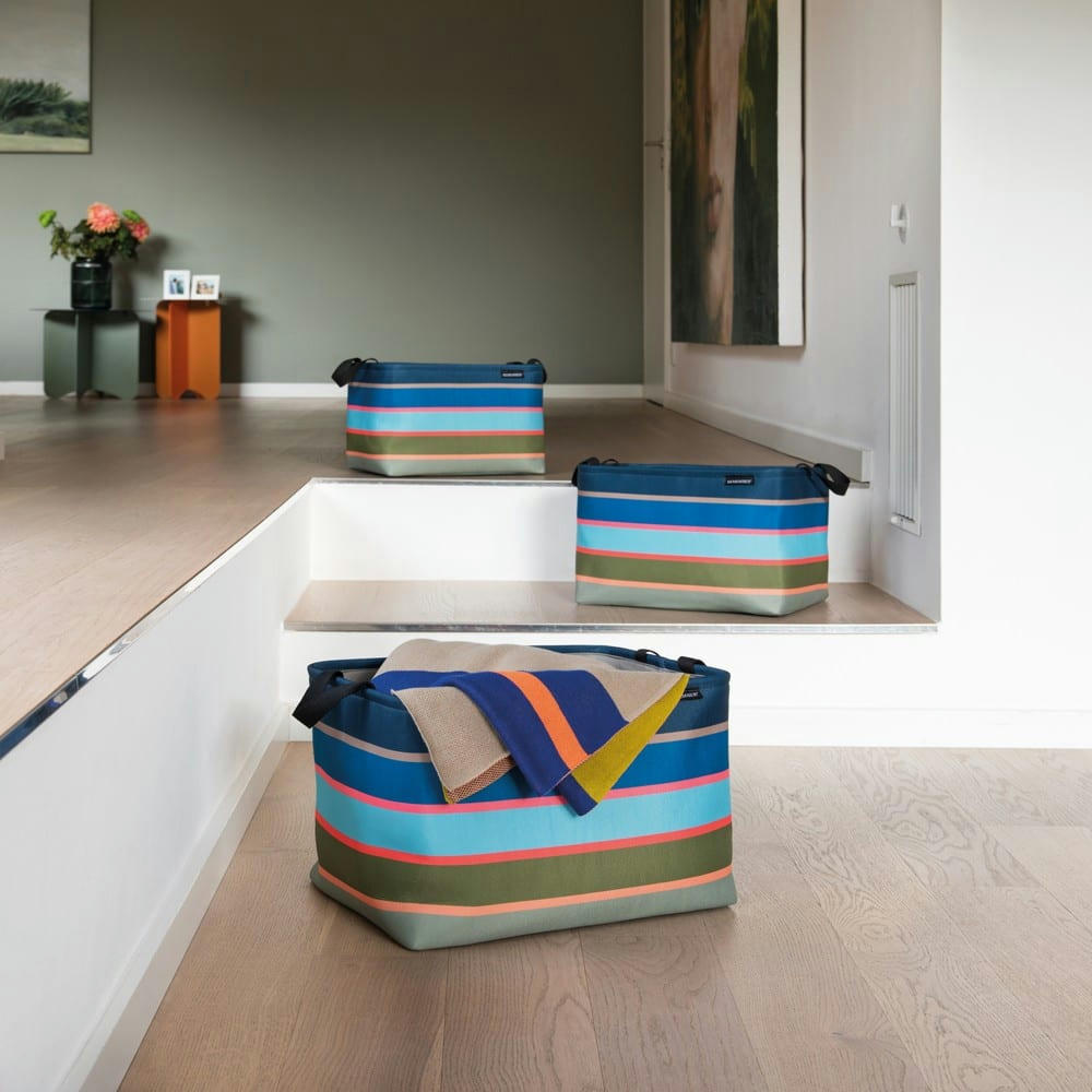 - Lot de 3 paniers de rangement empilables polyester multicolore