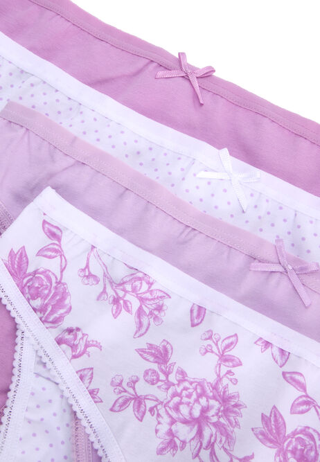 Womens 4pk Lilac Floral Print Thongs