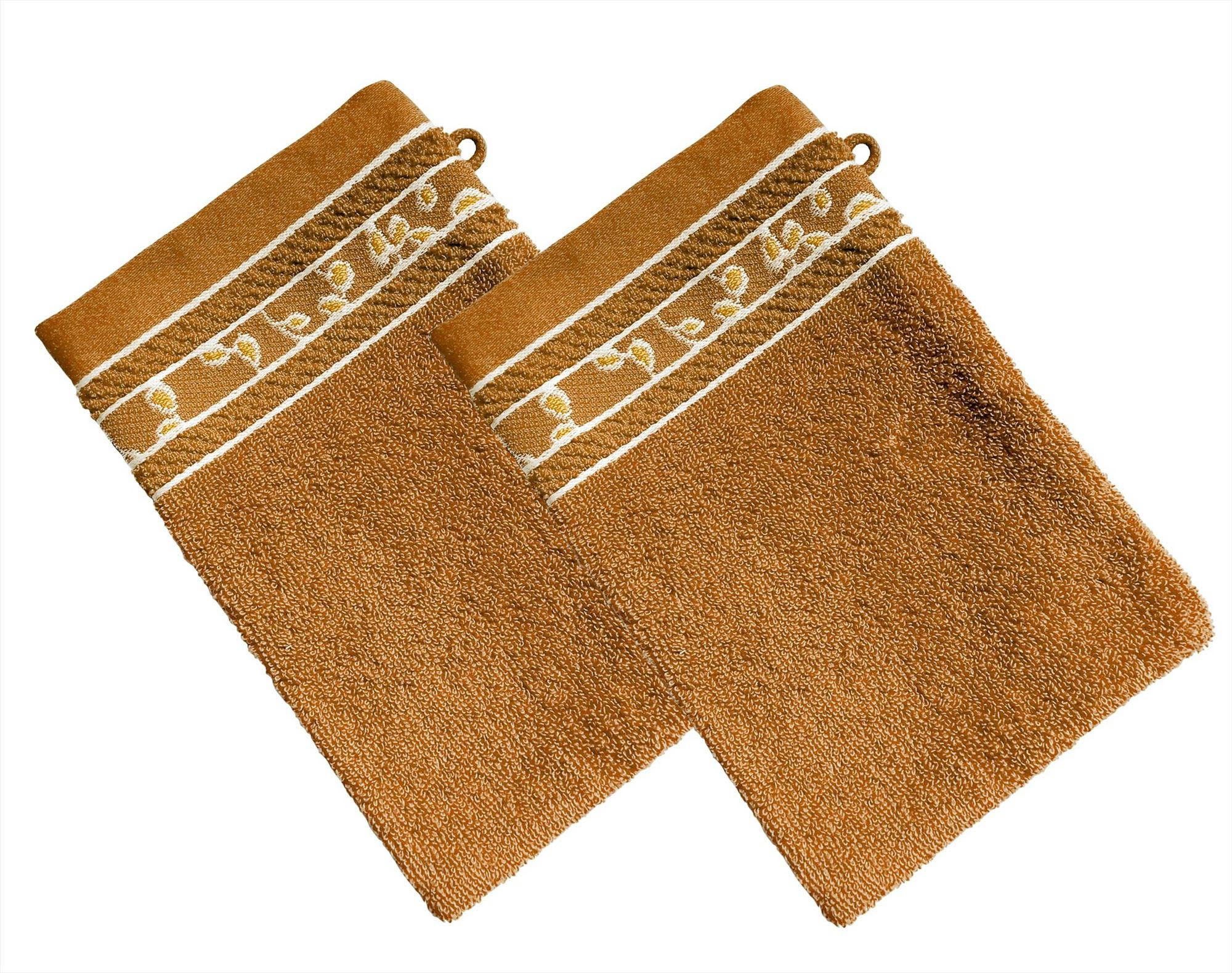 HERBAL - Lot de 2 gants de toilette 15x21 marron noisette en coton 450 g/m²
