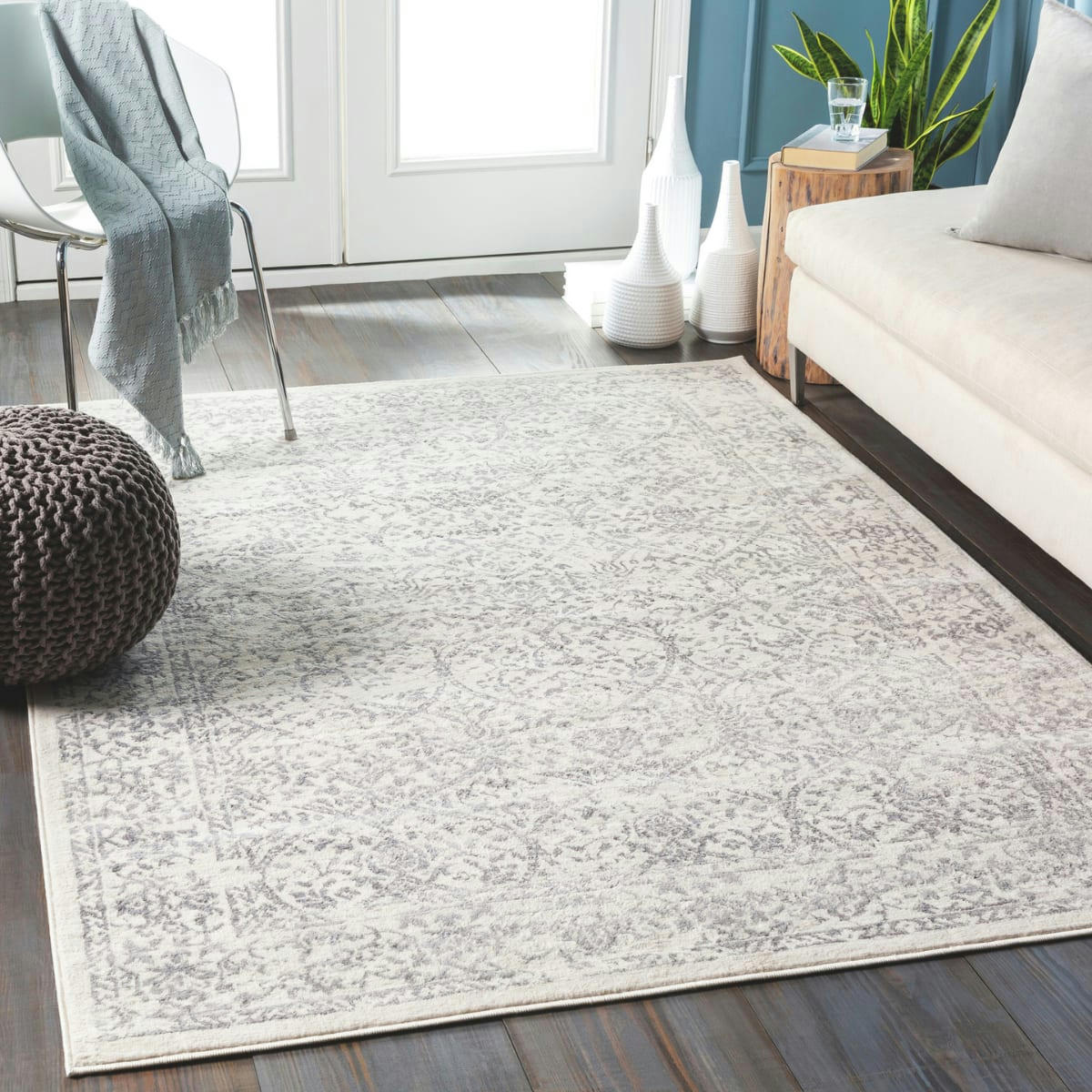MARGAUX - Tapis Vintage Oriental Blanc/Gris 120x170