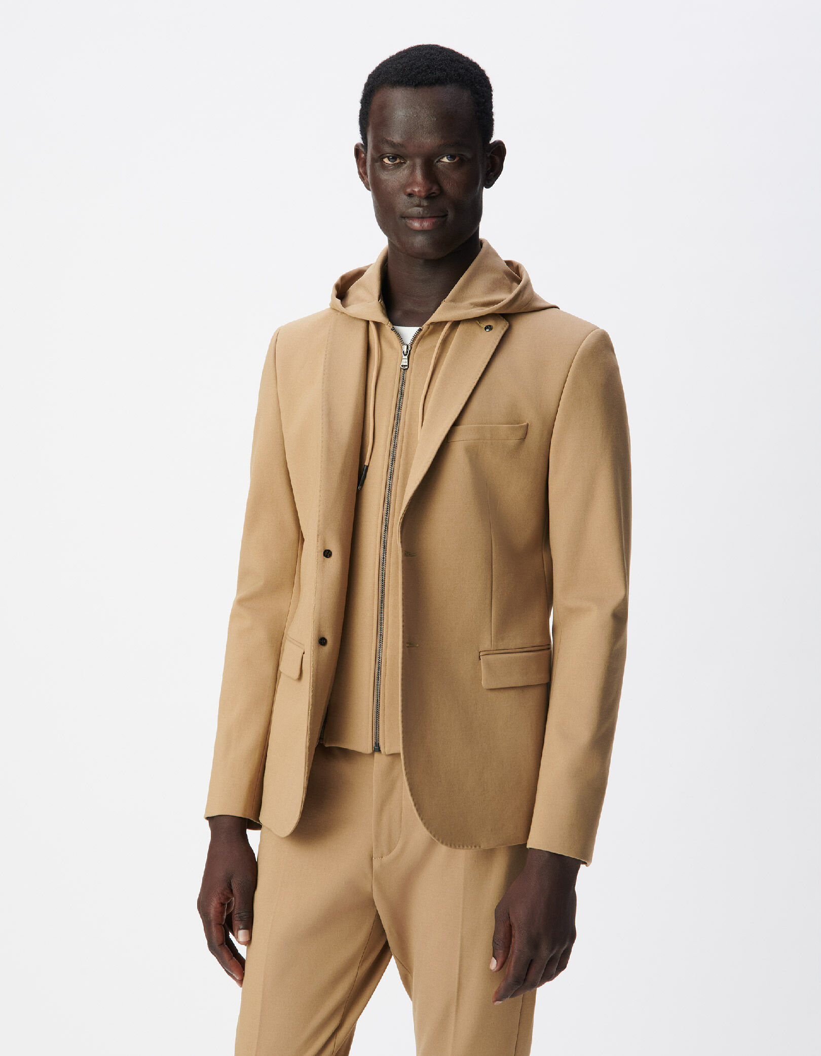 Veste de costume beige foncé maille parementure Homme