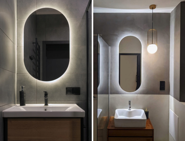 Lustro owalne łazienkowe led 50x90 podświetlane owal ledowe glamour