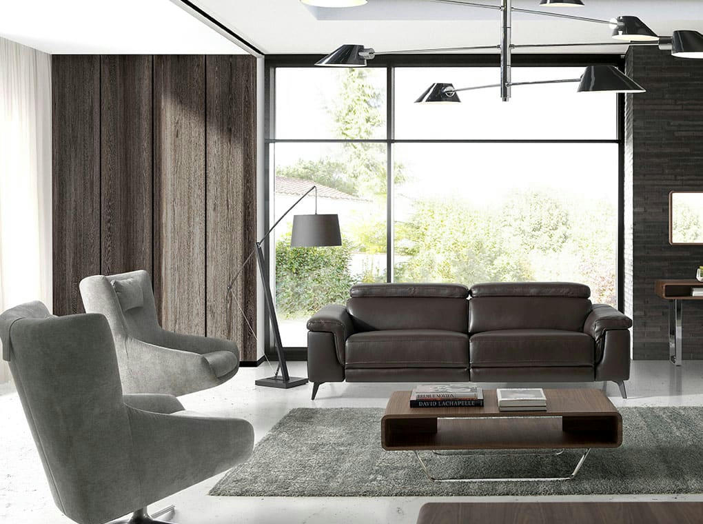 - Canapé 2 places en cuir brun avec relax