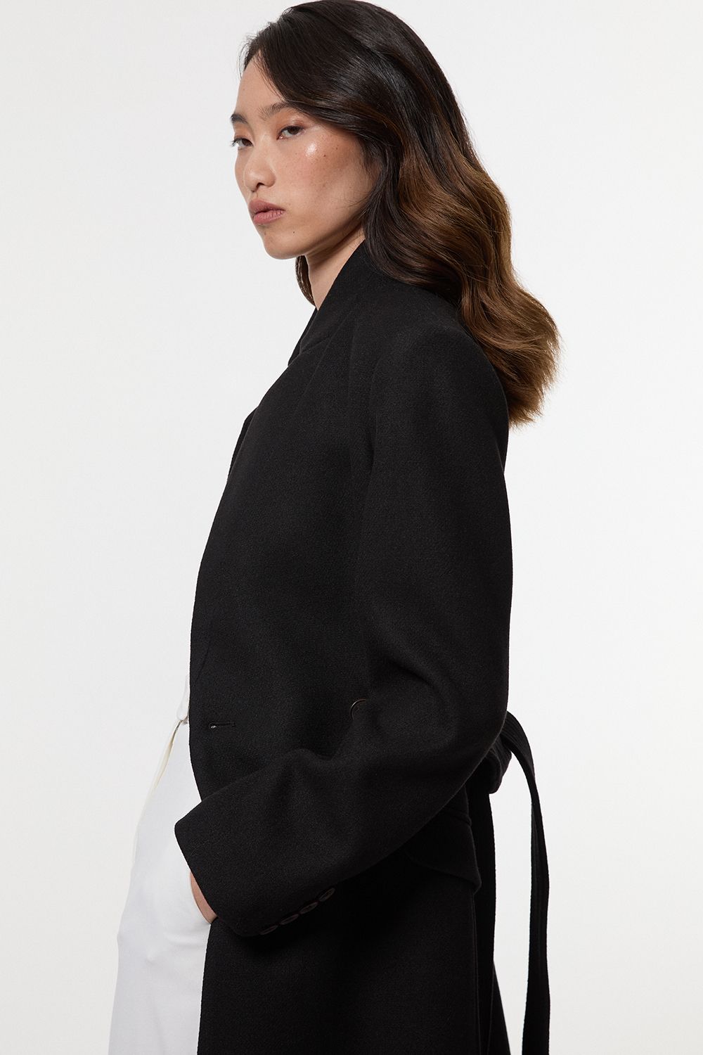 KarenMillen Wool Investment Notch Neck Tailored Midi Coat