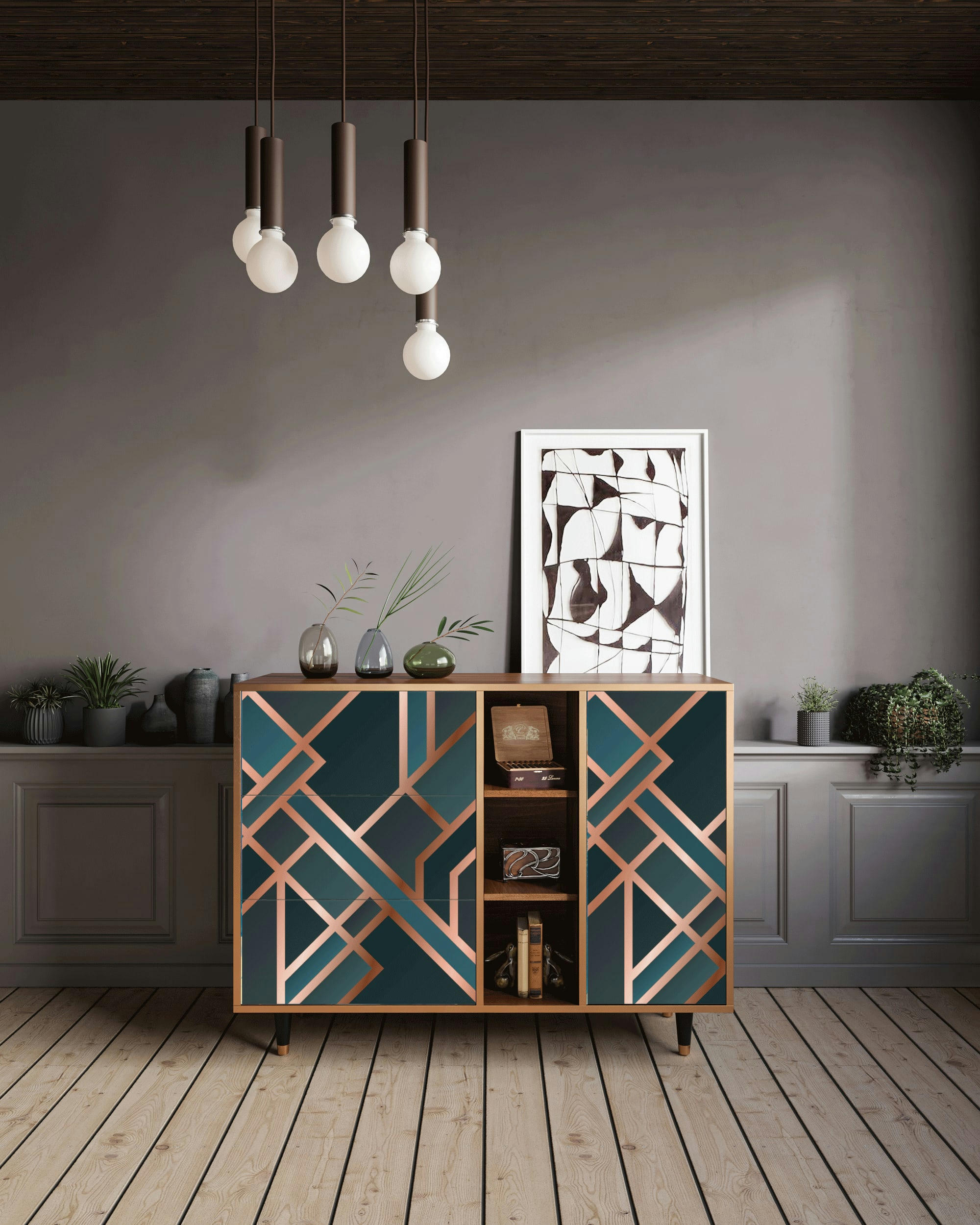 BRONZE CROSSROAD - Buffet  bleu-vert 3 tiroirs et 1 porte L 125 cm