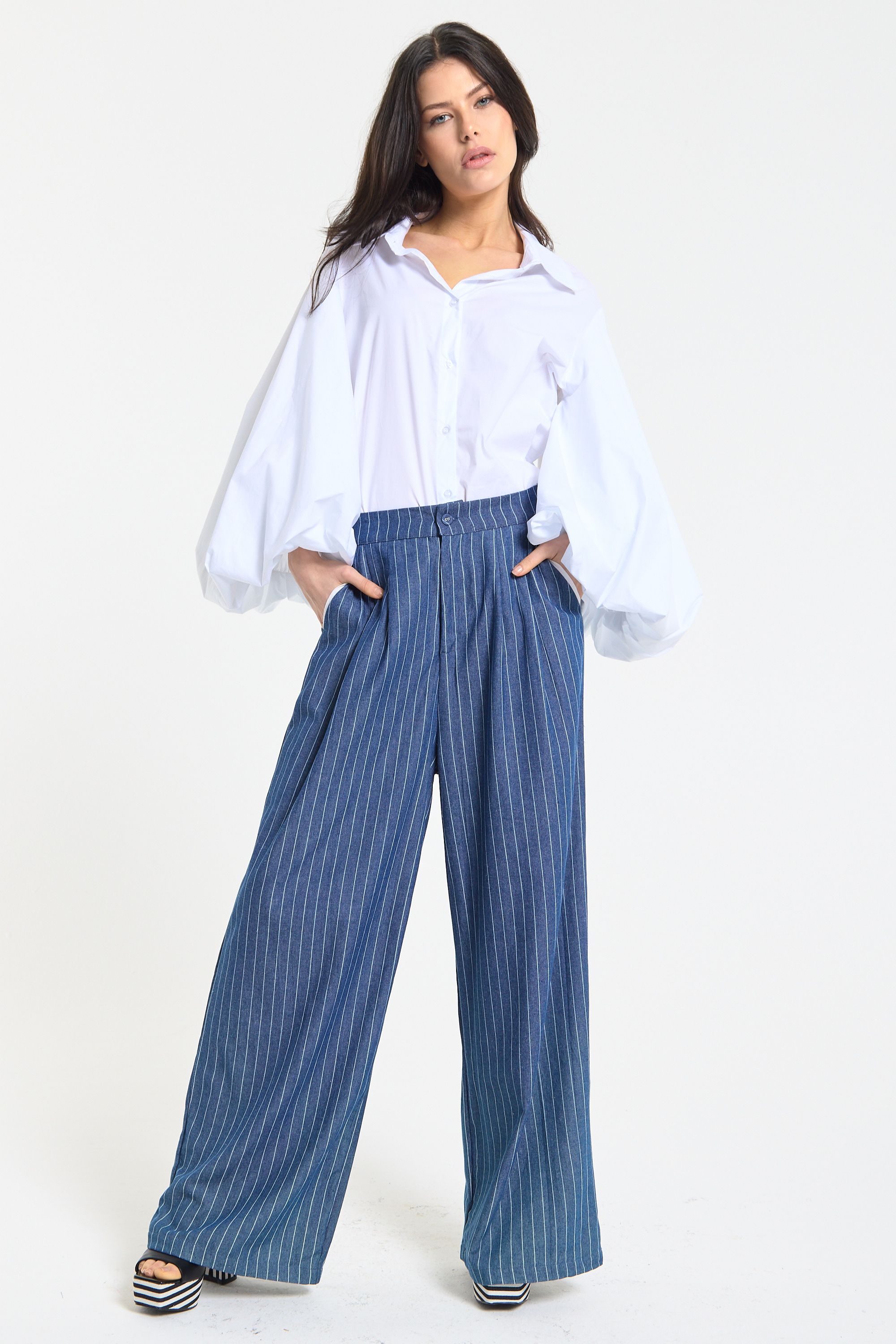 House of Holland Pinstripe Wide Leg Trousers