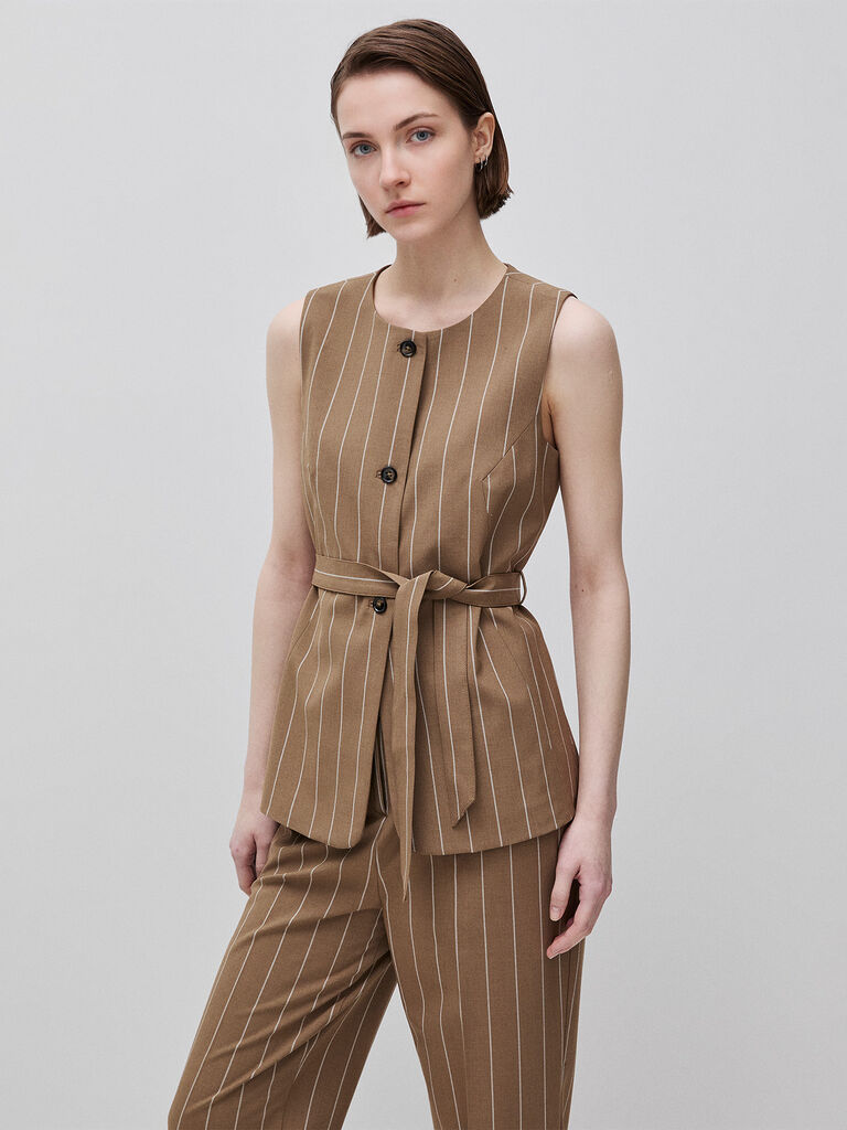 Long pinstriped waistcoat with belt