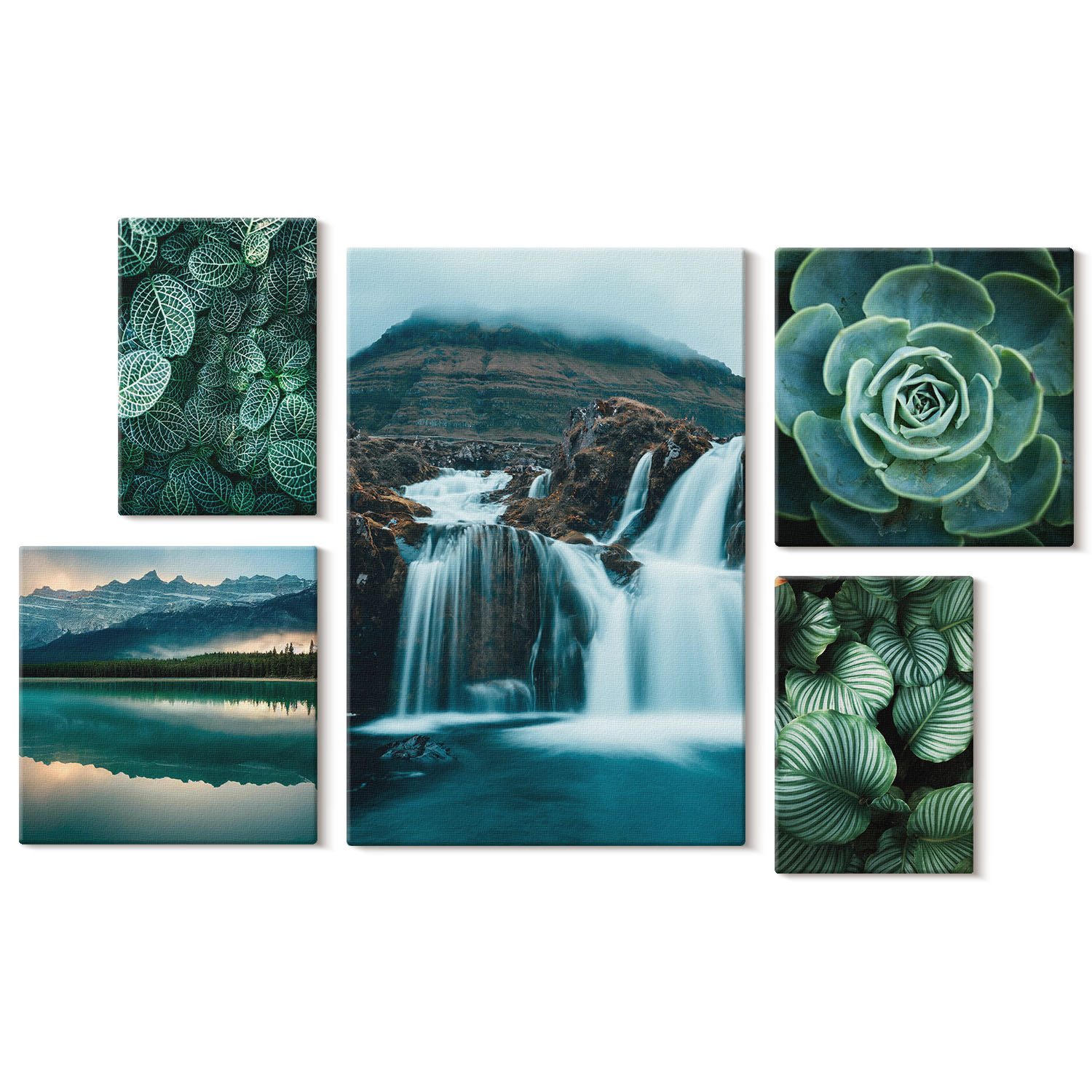 Obraz canvas 5 części Zielone wodospady|20x30, 30x30, 40x60|Wallfluent