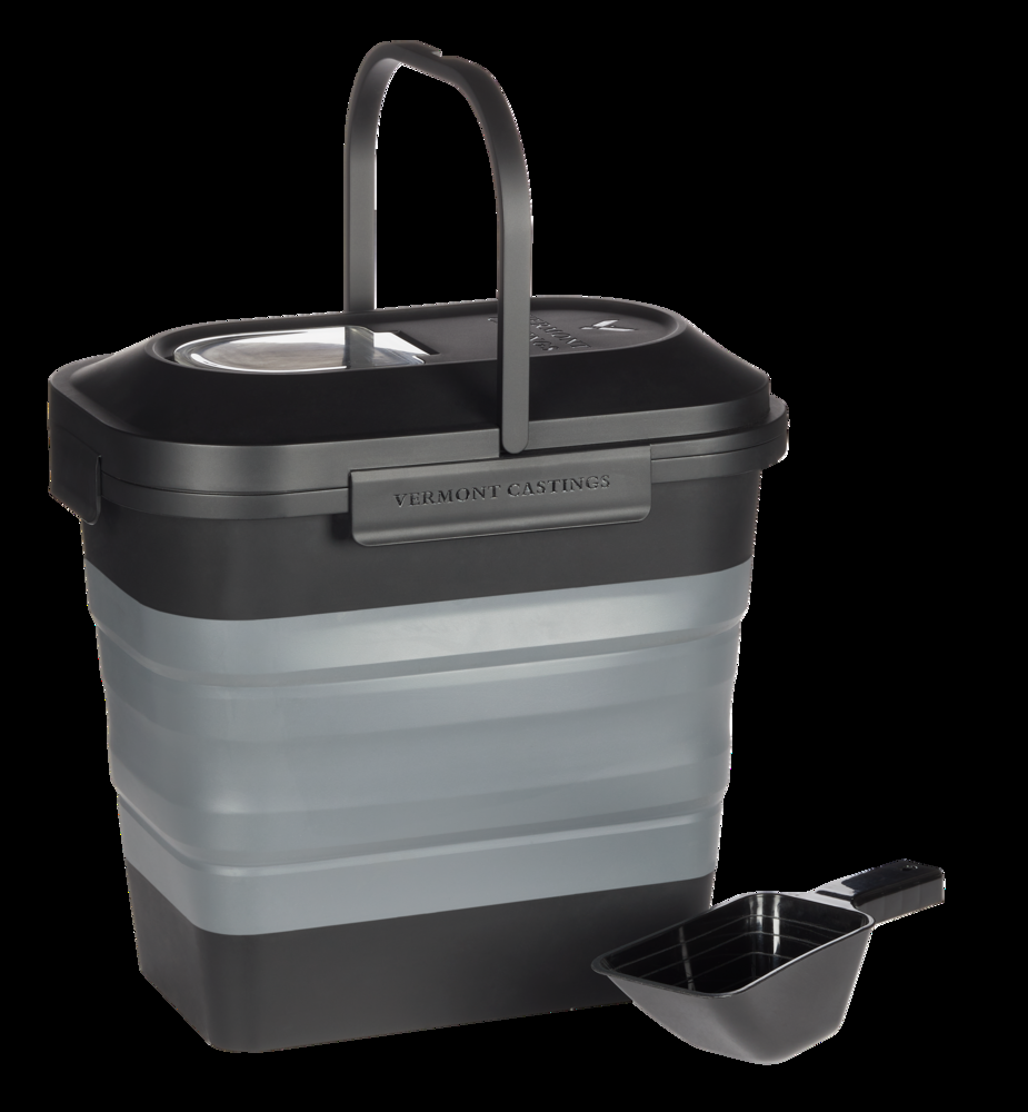 Vermont Castings Collapsible Air-Tight Grilling Pellet Storage Bin with Scoop, 20-lb
