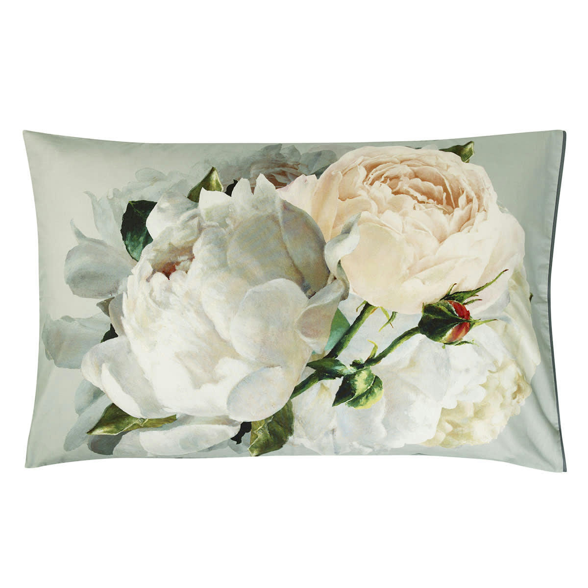 PEONIA GRANDE - Taie d'oreiller imprimée en satin de coton gris