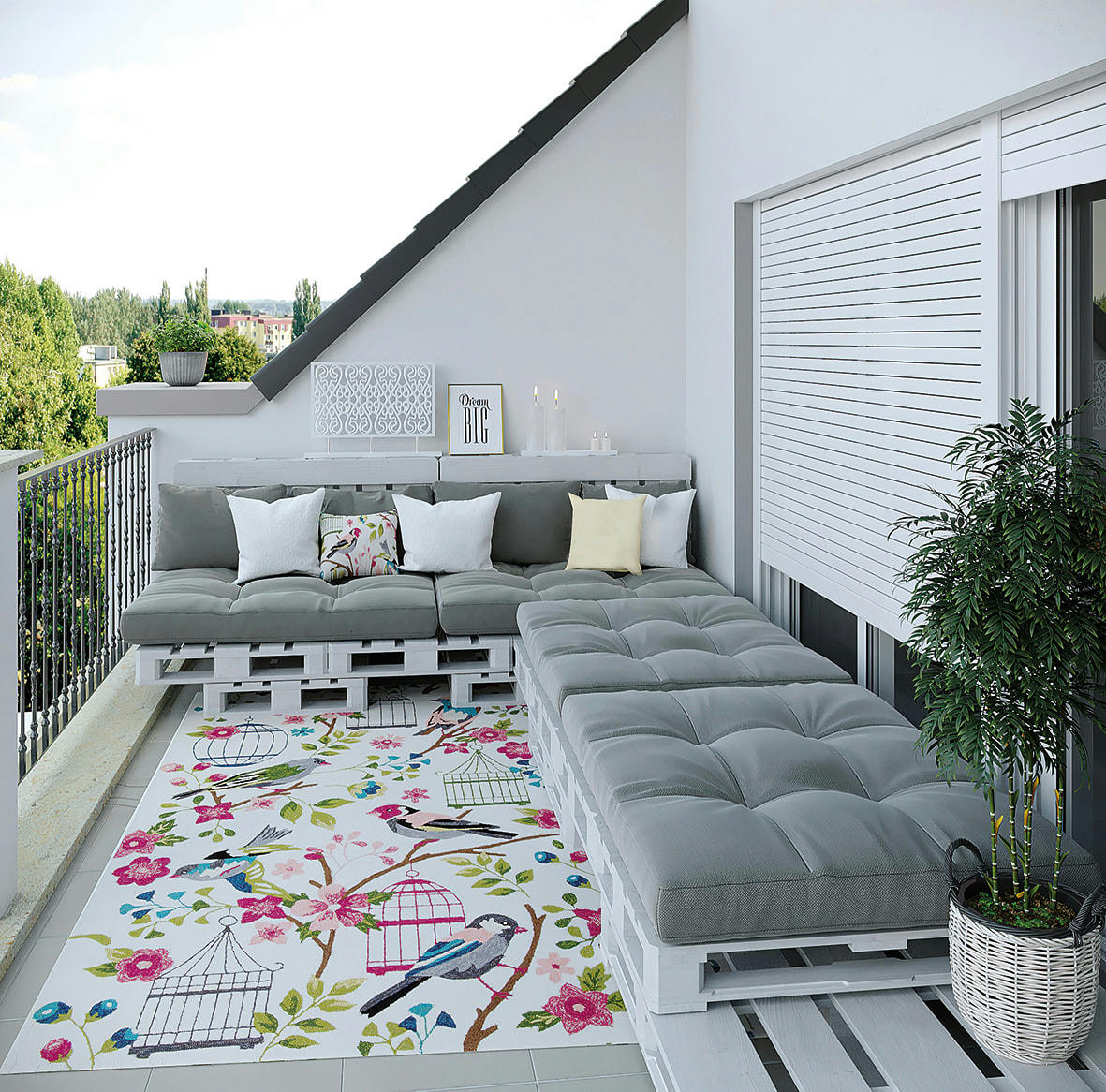 ROSETTA - Tapis d'extérieur outdoor en polyester Blanc multicolore 100x200 cm