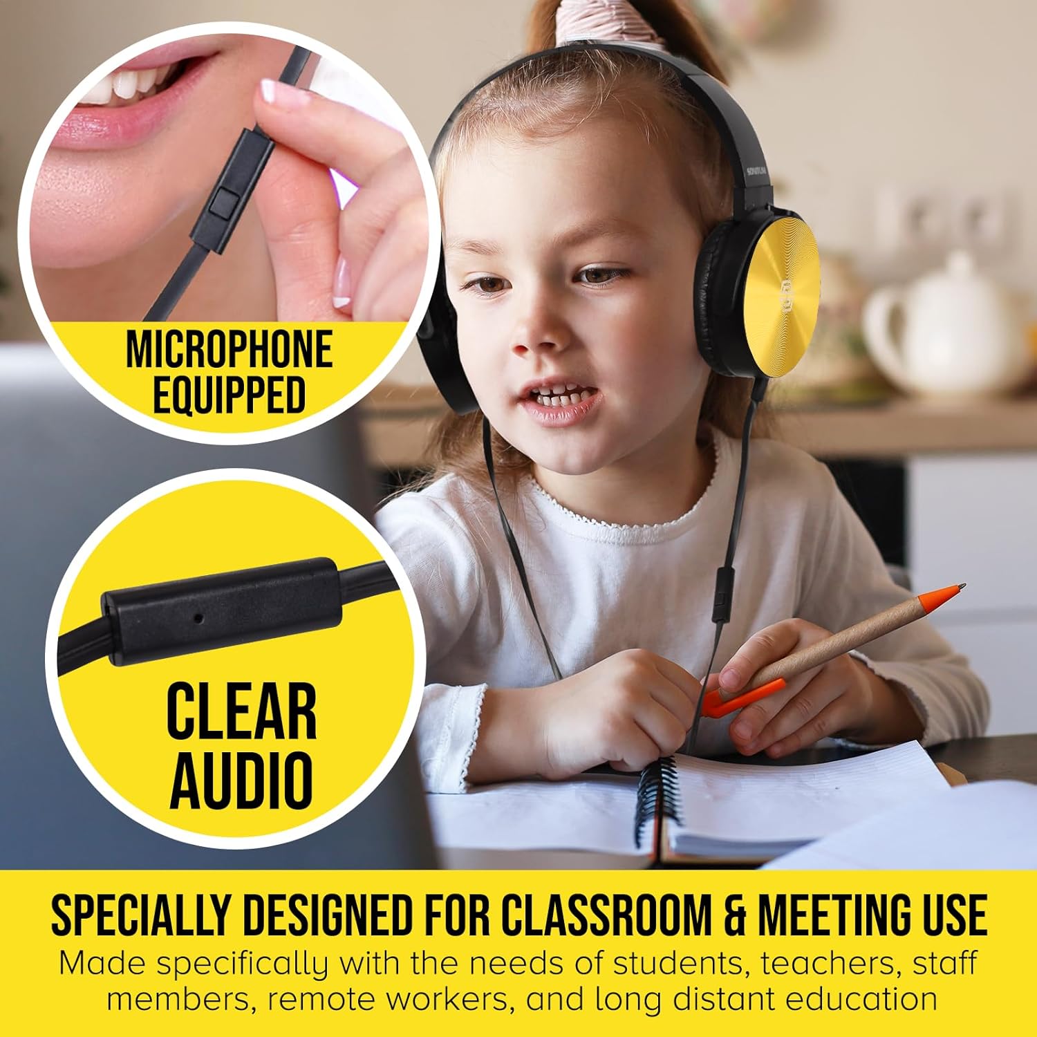 Classroom Headphones-Bulk 25-Pack, with Microphone Student On Ear Comfy Swivel Earphones for Library, School, Airplane, Kids-for Online Learning and Travel, HQ Stereo Sound 3.5mm Jack (Colored Set)
