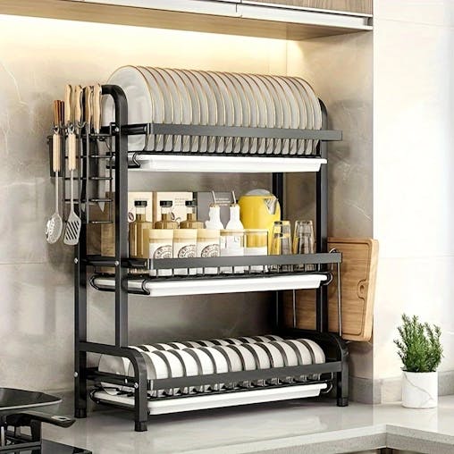 NNETM Dish Rack with Utensil & Board Holder (3-Tier)