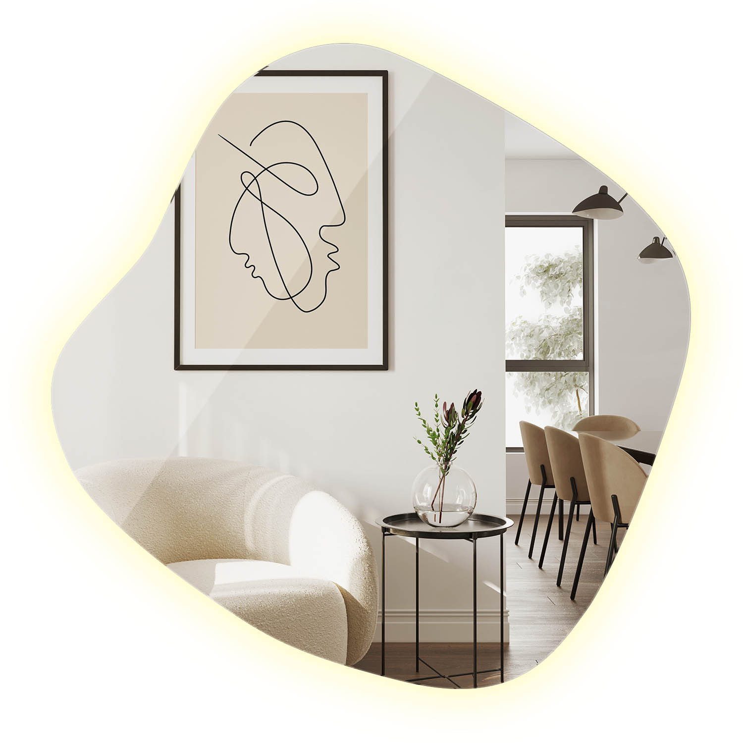 Lustro Asymetryczne Stylowe LED z Neutralnym Światłem 48,3x47,9