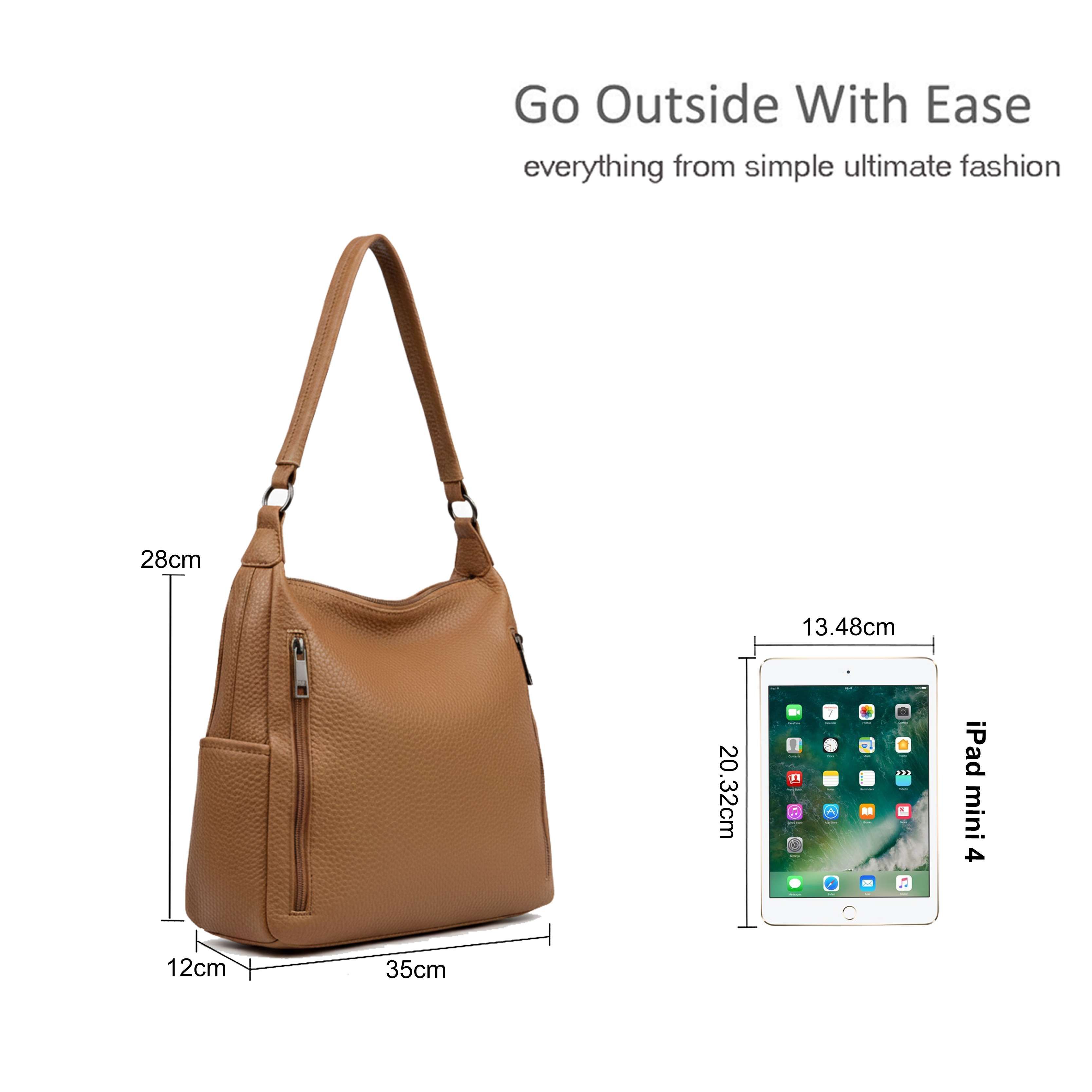 Kitise Multi Zipper Pockets Pebble Pu Leather Hobo Shoulder Bag