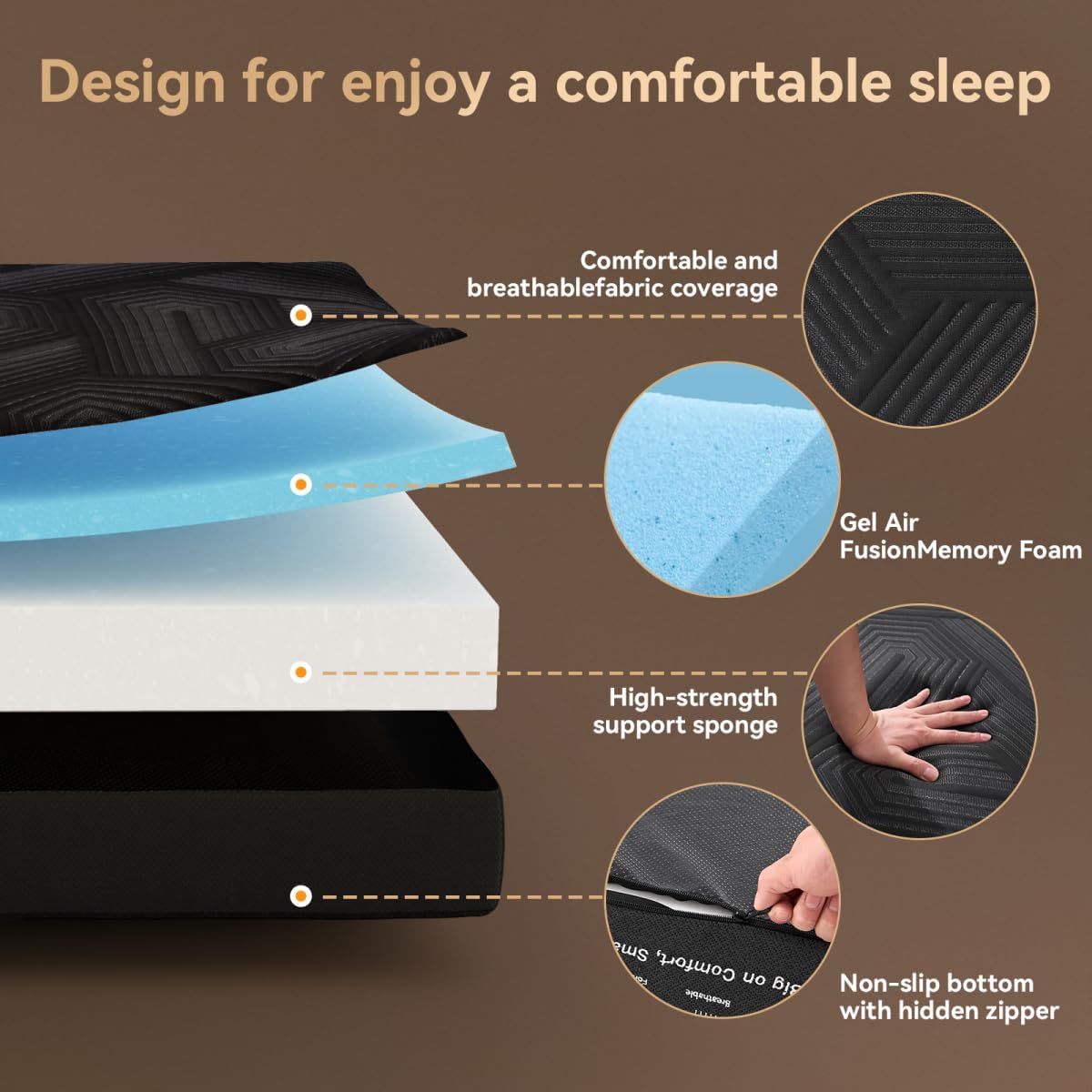 Trifold Mattress, 6 Inch Memory Foam Tri-Fold Mattress Queen Size, Foldable Sofa Bed with Washable Cover, Handles and Non-Slip Bottom for Yoga, Living Room, Camping, 78x 58 x 6, Black