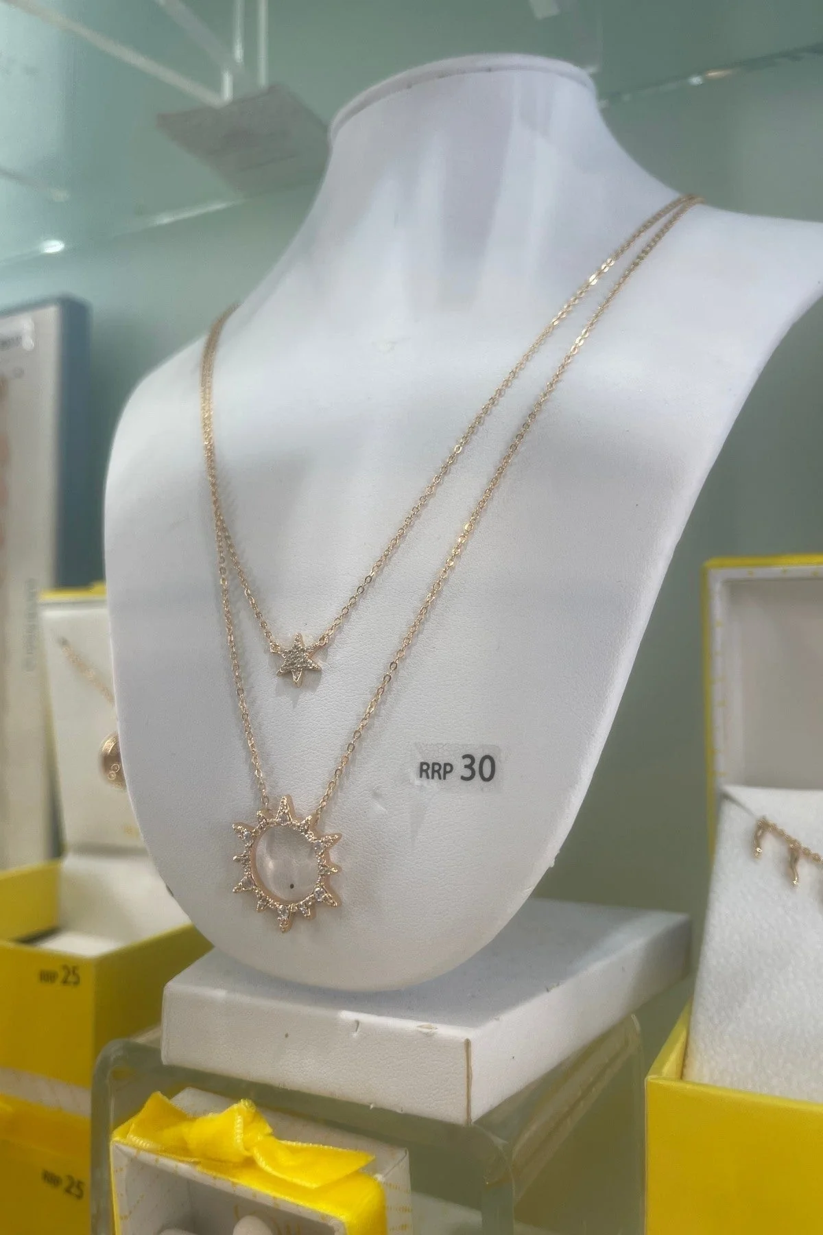 Double Chain Sun & Star Gold Necklace