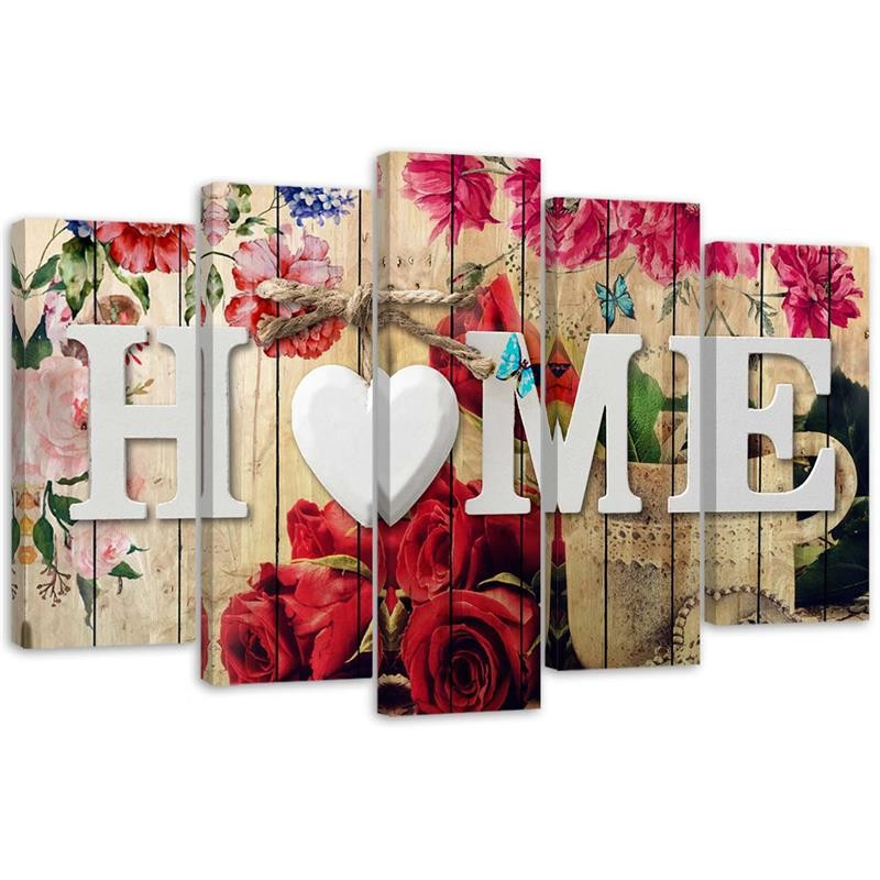 Feeby Obraz 5 częściowy na płótnie Napis Home 100x70