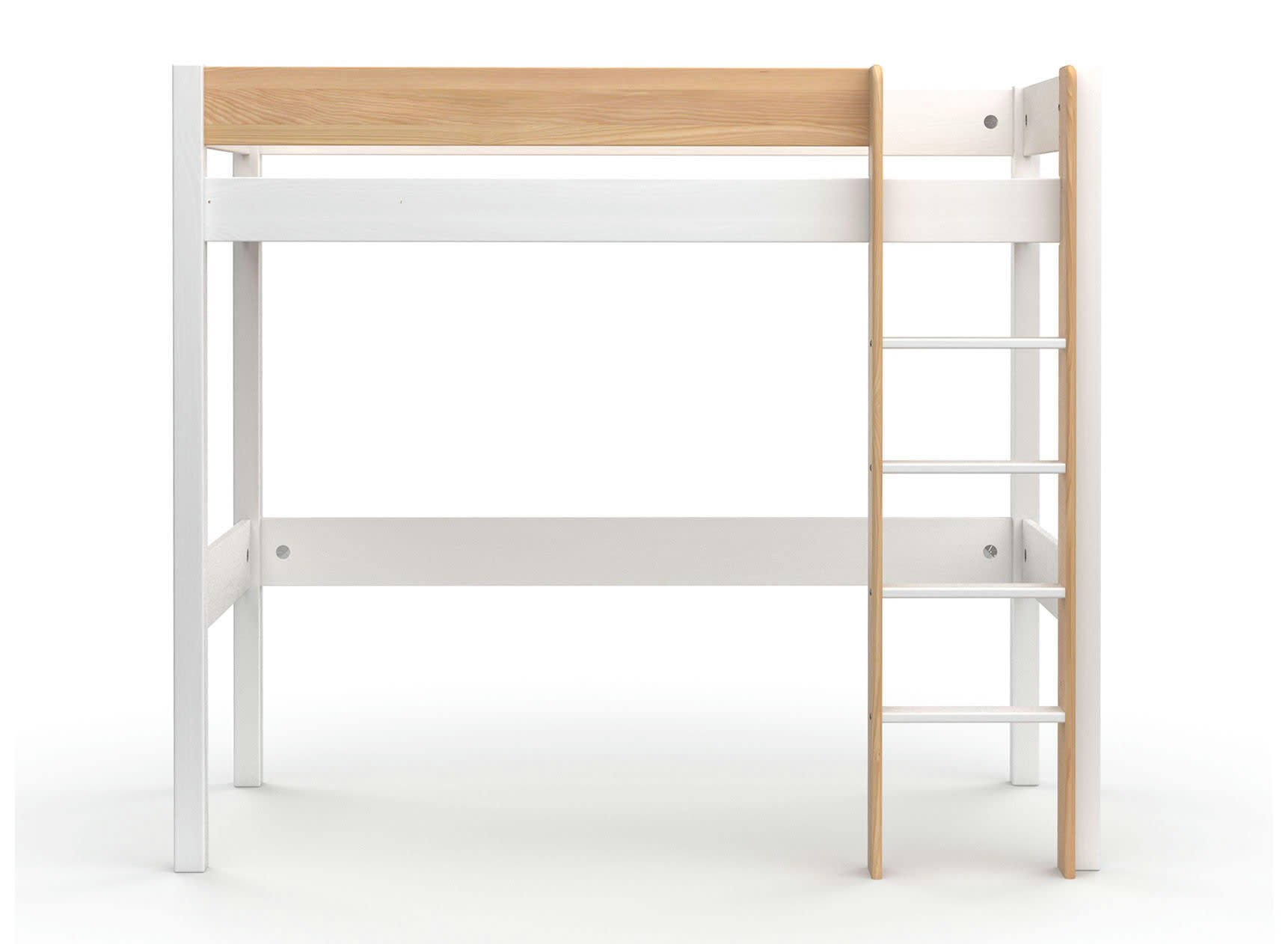 HOYA - Lit mezzanine 90x190 en Pin massif Blanc et Bois