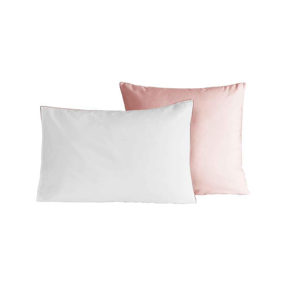 DOZMARY - 2 taies d'oreiller bicolores en percale Poudre/Blanc 50x70 cm
