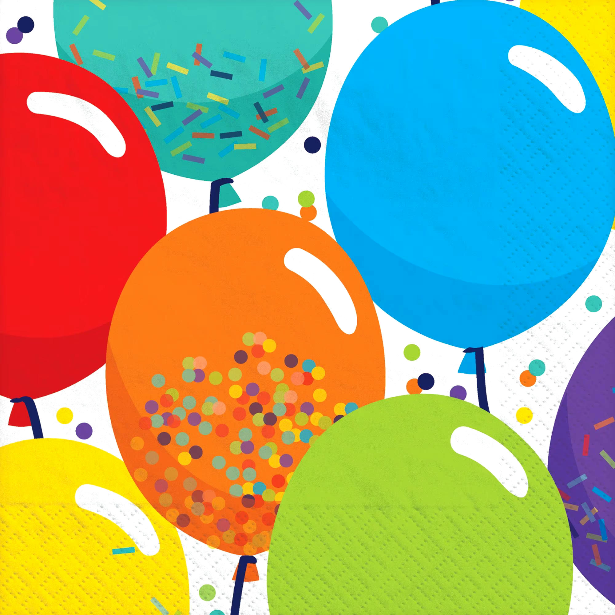 Balloon Birthday Square Paper Disposable Beverage Napkins, Multi-Coloured, 5-in, 36-pk, 2-ply, for Birthday Party