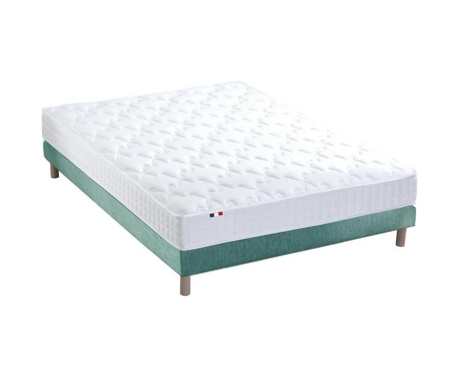 ENSEMBLE AZUR - Ensemble matelas mémoire de forme sommier vert 140x190
