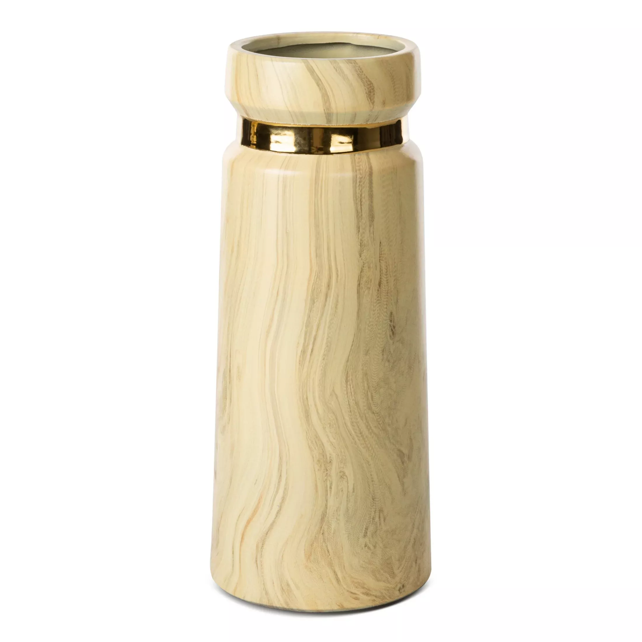 Wazon ceramiczny beżowo-złoty o nowoczesnym kształcie i marmurowej strukturześrednica 12x30 cmALIZA