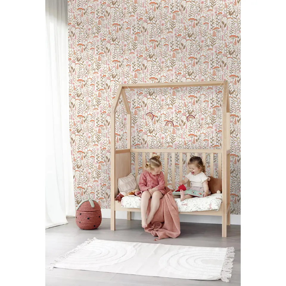 ESTAhome behang veldbloemen terracotta en roze - 50 x 900 cm