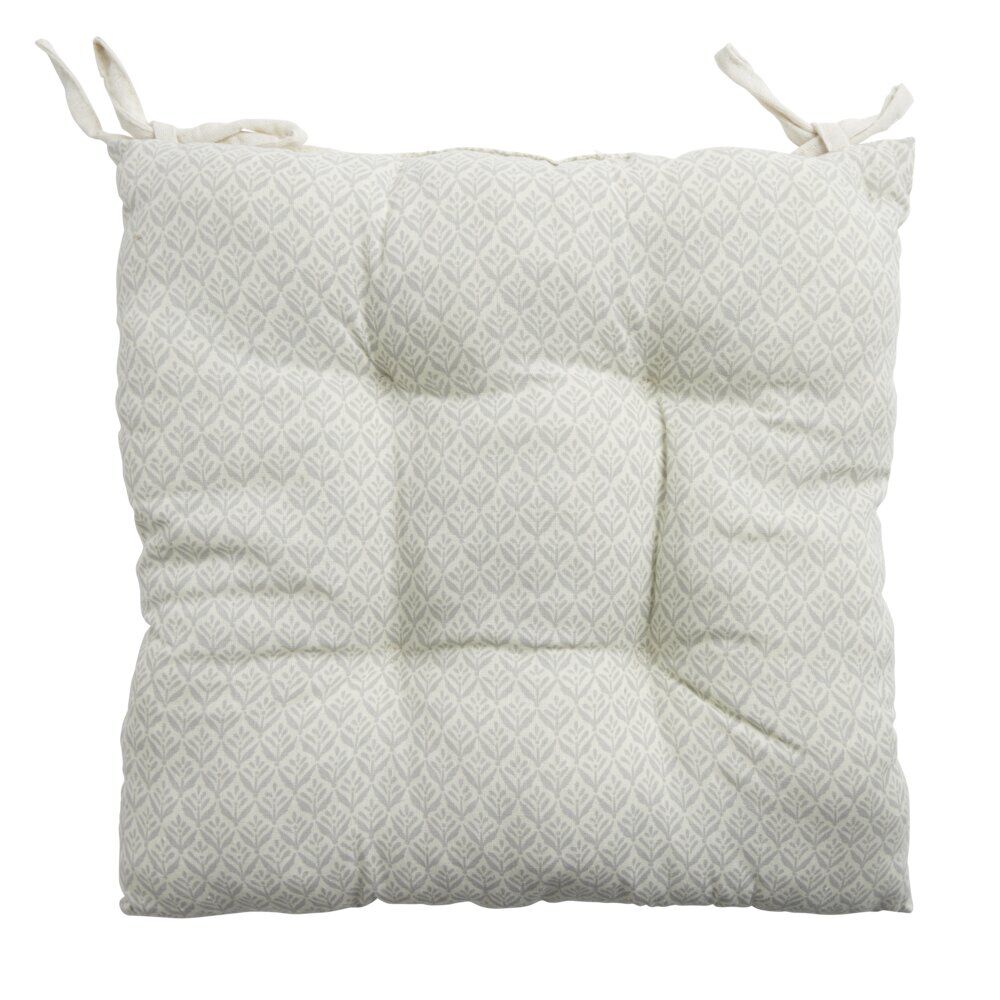 Galette de chaise carrée 38x38cm blanc écru motif feuillage