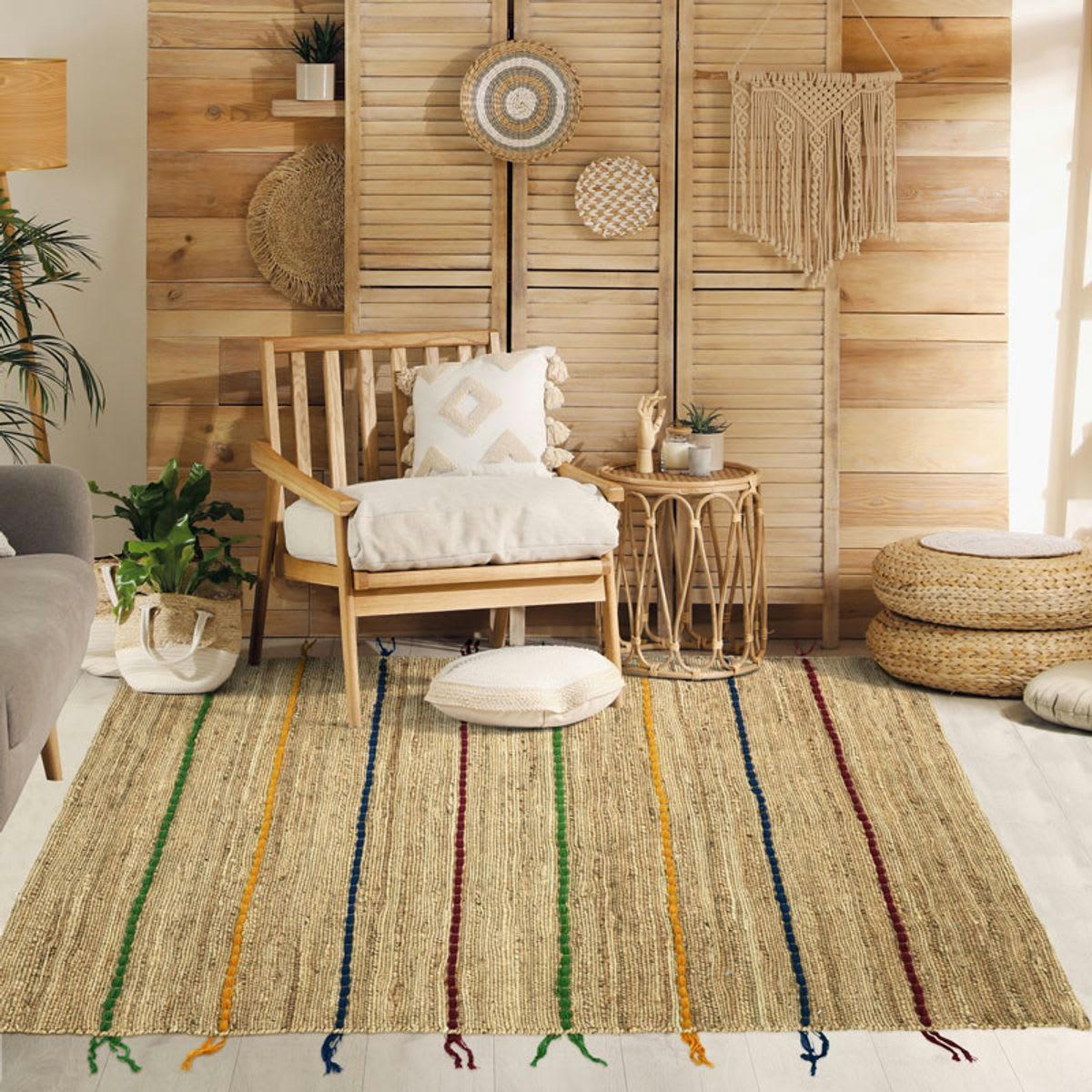 COLOR - Tapis en jute avec tresses en laine multicolores 120x170