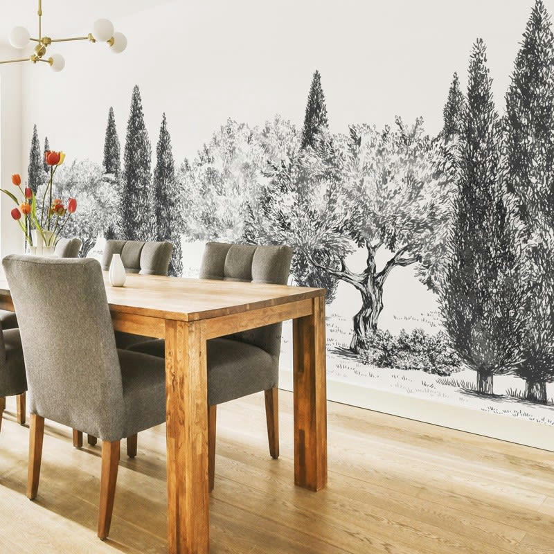TIVOLI B&W - Papier Peint Panoramique L336xH270cm Noir Olivier Cyprès