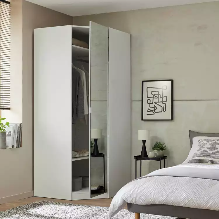 Habitat Munich Corner 1 Door Mirror Wardrobe - White