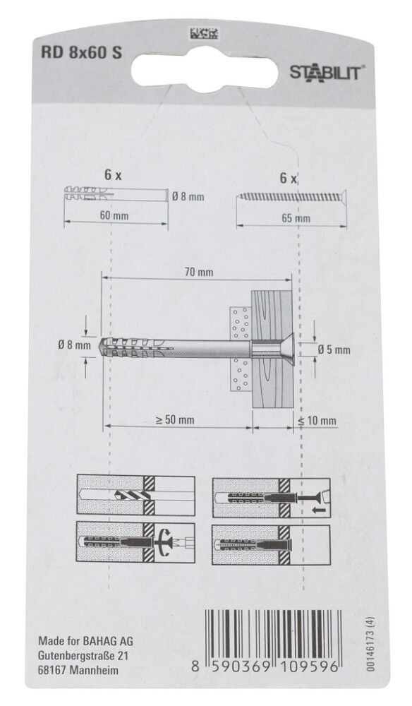 UNIVERSALPLUGG STABILIT MED SKRUE 5,5X65MM 6STK