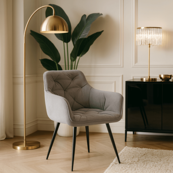 Krzesło Tapicerowane do Salonu MODESTO Szare Nowoczesne Loft