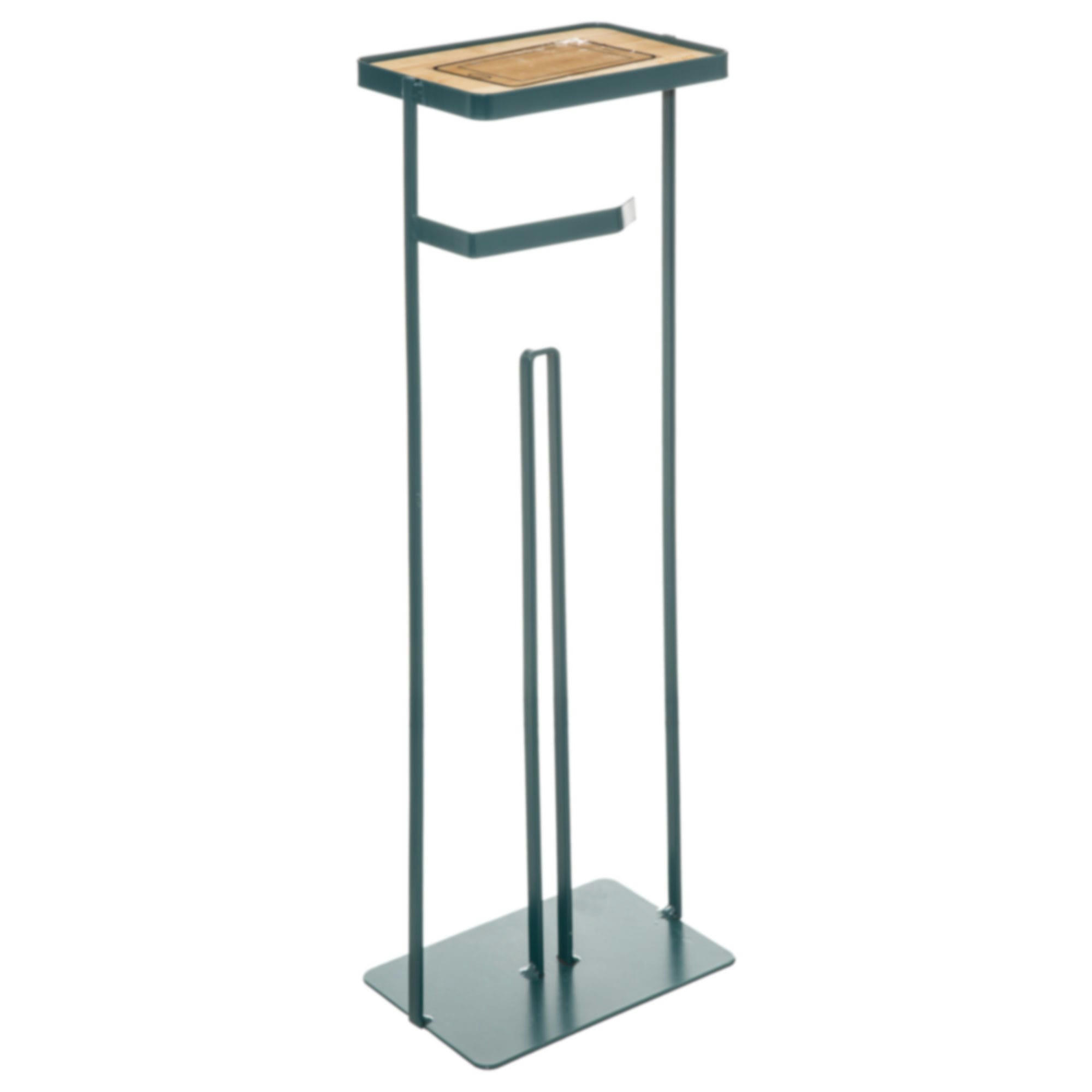 - Dérouleur papier WC avec réserve métal vert pétrole et bois