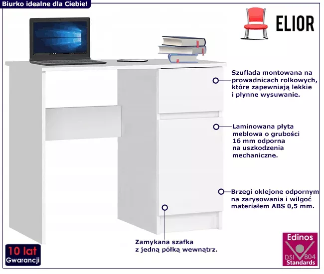 Białe minimalistyczne biurko komputerowe - Zerix