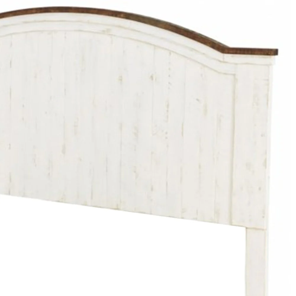 California King Panel Wooden Headboard with Arch Design, White and Brown