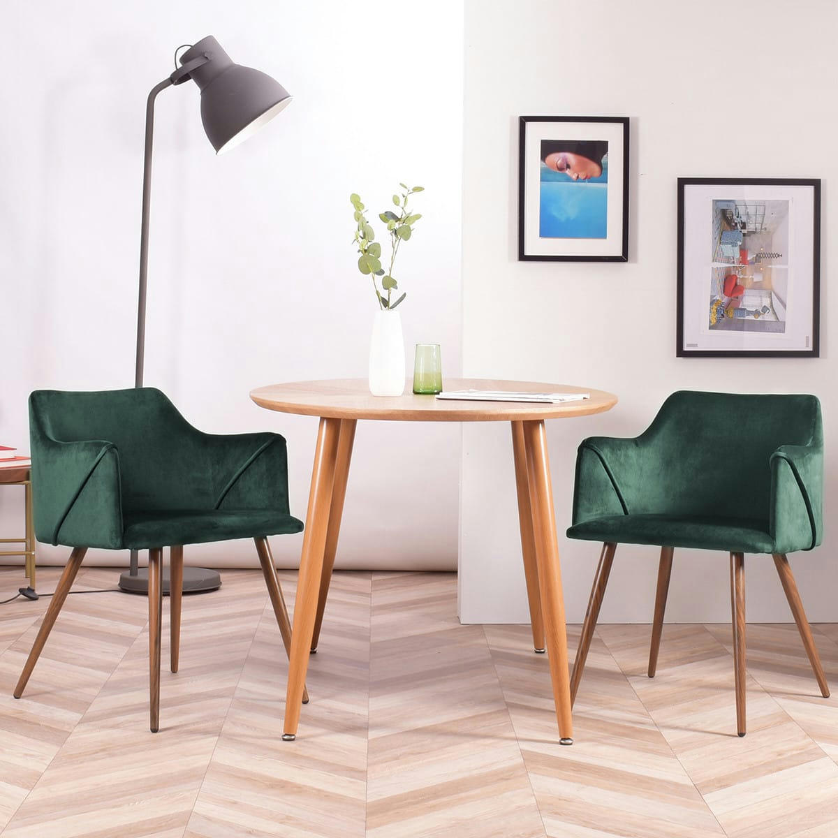 - Lot de 2 chaises scandinaves velours vert pieds marron 53*54*75cm