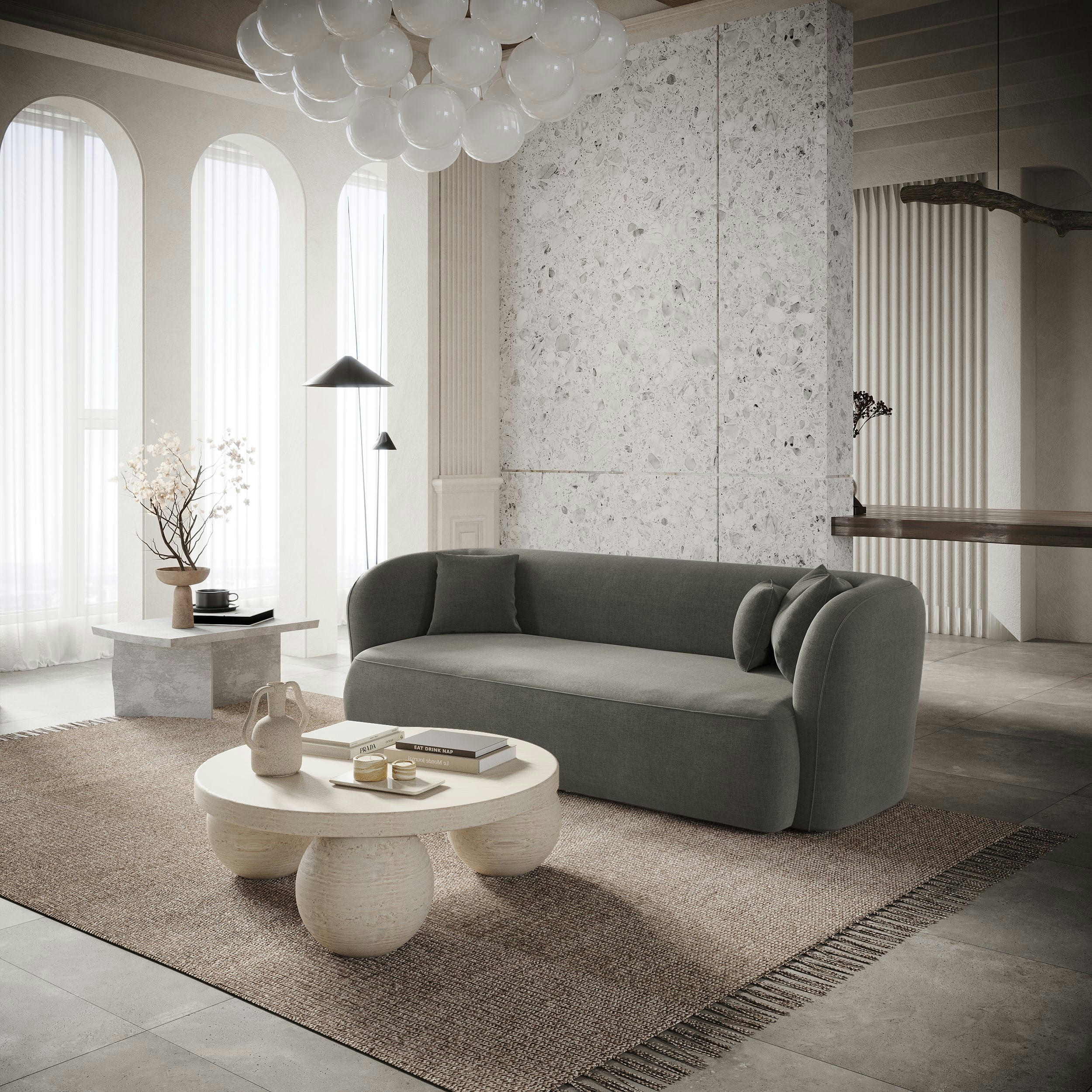 EMY - Canapé 3 places velours gris graphite