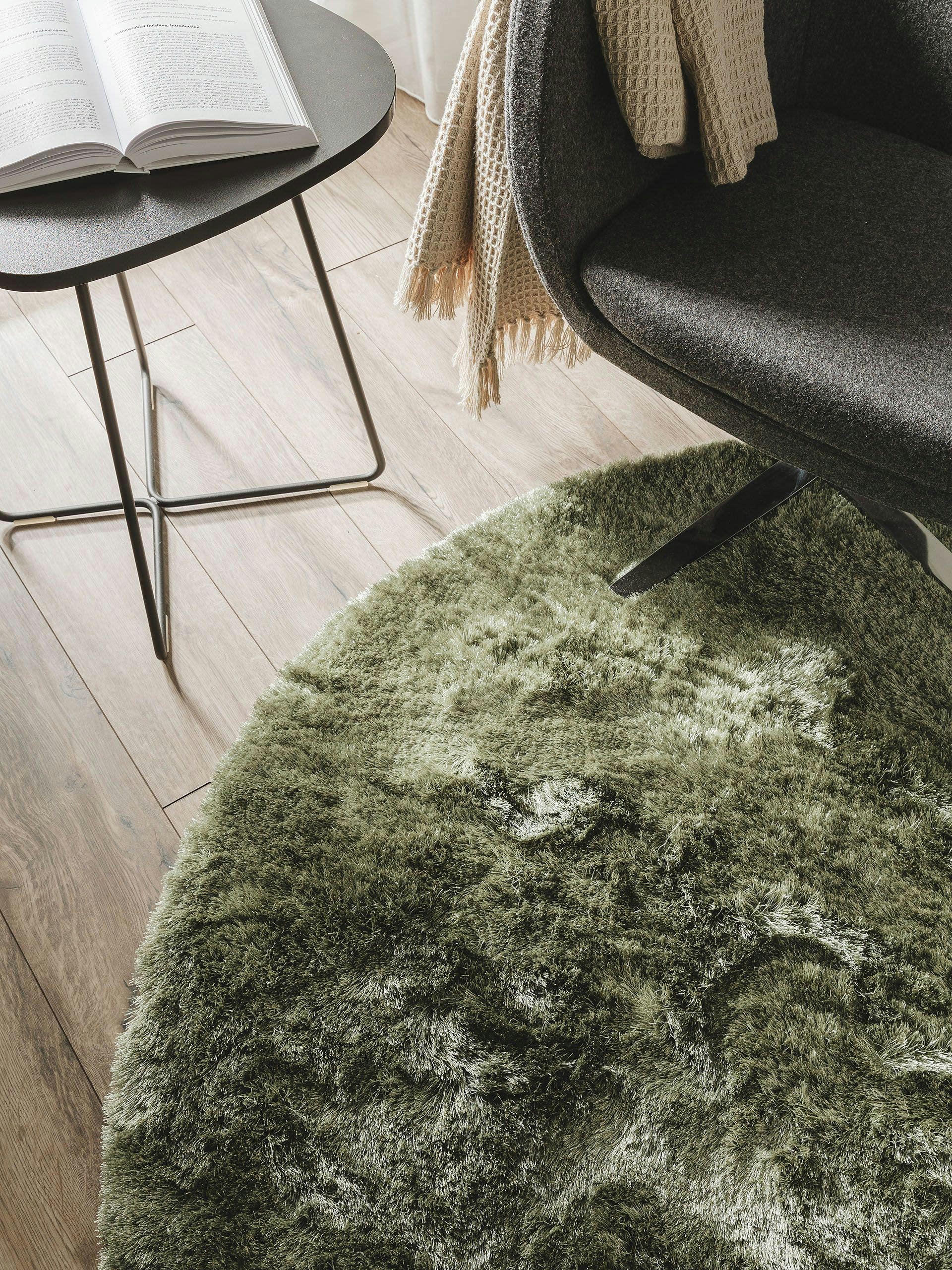 WHISPER - Tapis à poils longs vert D 80 rond