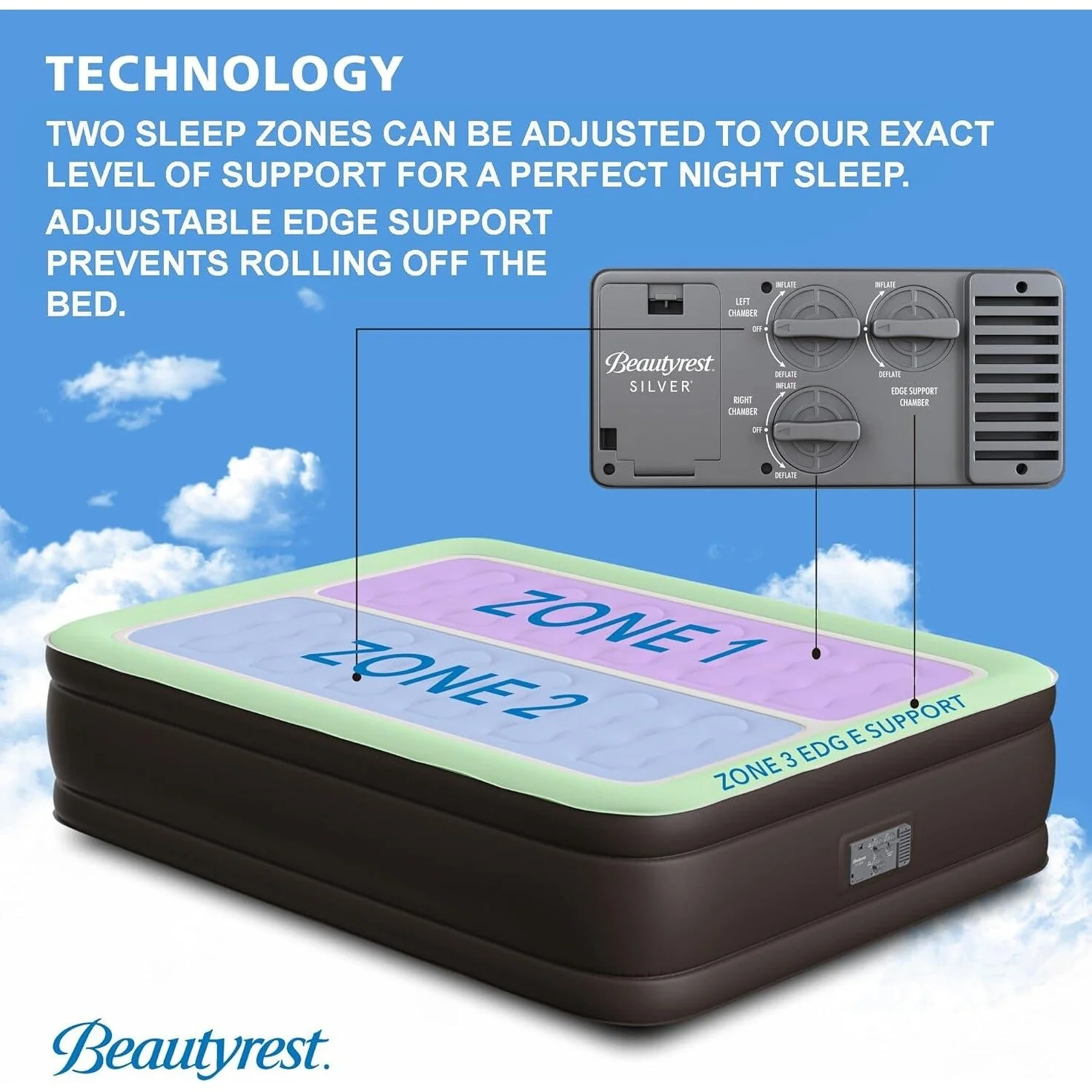 Beautyrest 18 Duet Queen Size Air Mattress - Adjustable Plush/Firm Sides, Edge Support, High-Speed Pump