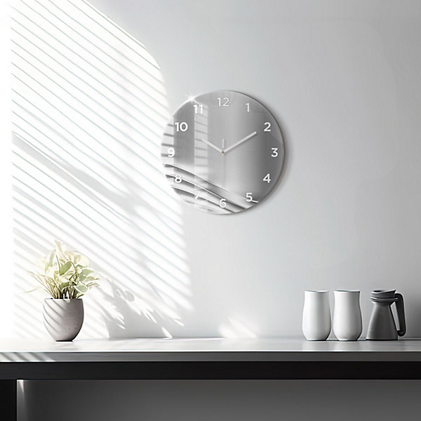 Horloge murale Wallfluent fi30 cm Avec chiffres Aiguilles blanches Abstraction argentée 1 pcs