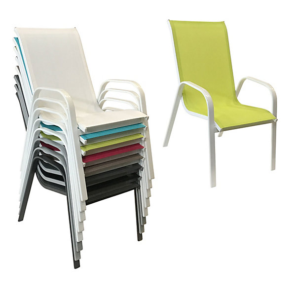 Lot de 8 chaises MARBELLA en textilène vert - aluminium blanc - HAPPY GARDEN