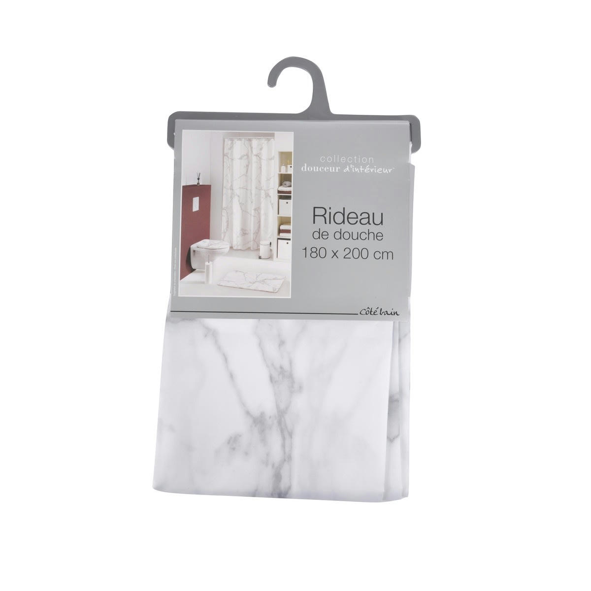 - Rideau de douche à effet marbre polyester blanc gris 200x180cm