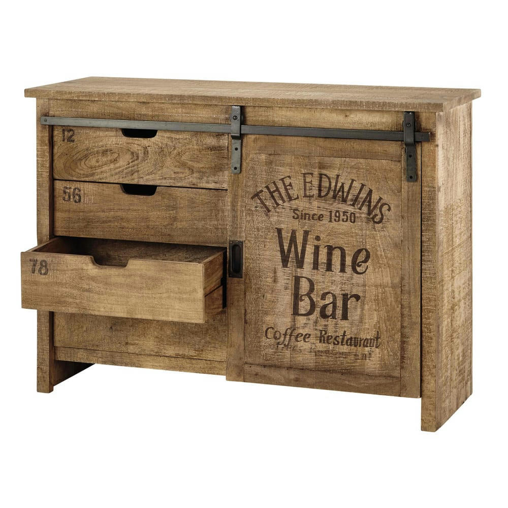 Germain - Buffet 1 porte 4 tiroirs en manguier